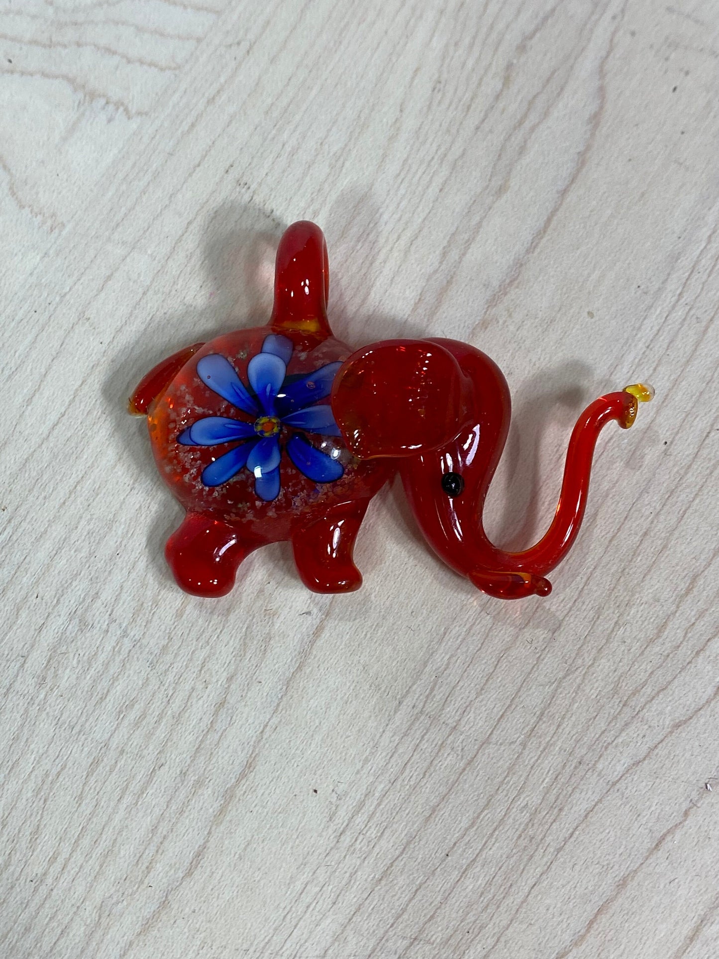 Vintage Charm of Hand Blown Glass Penguin Purple with Blue Flower
