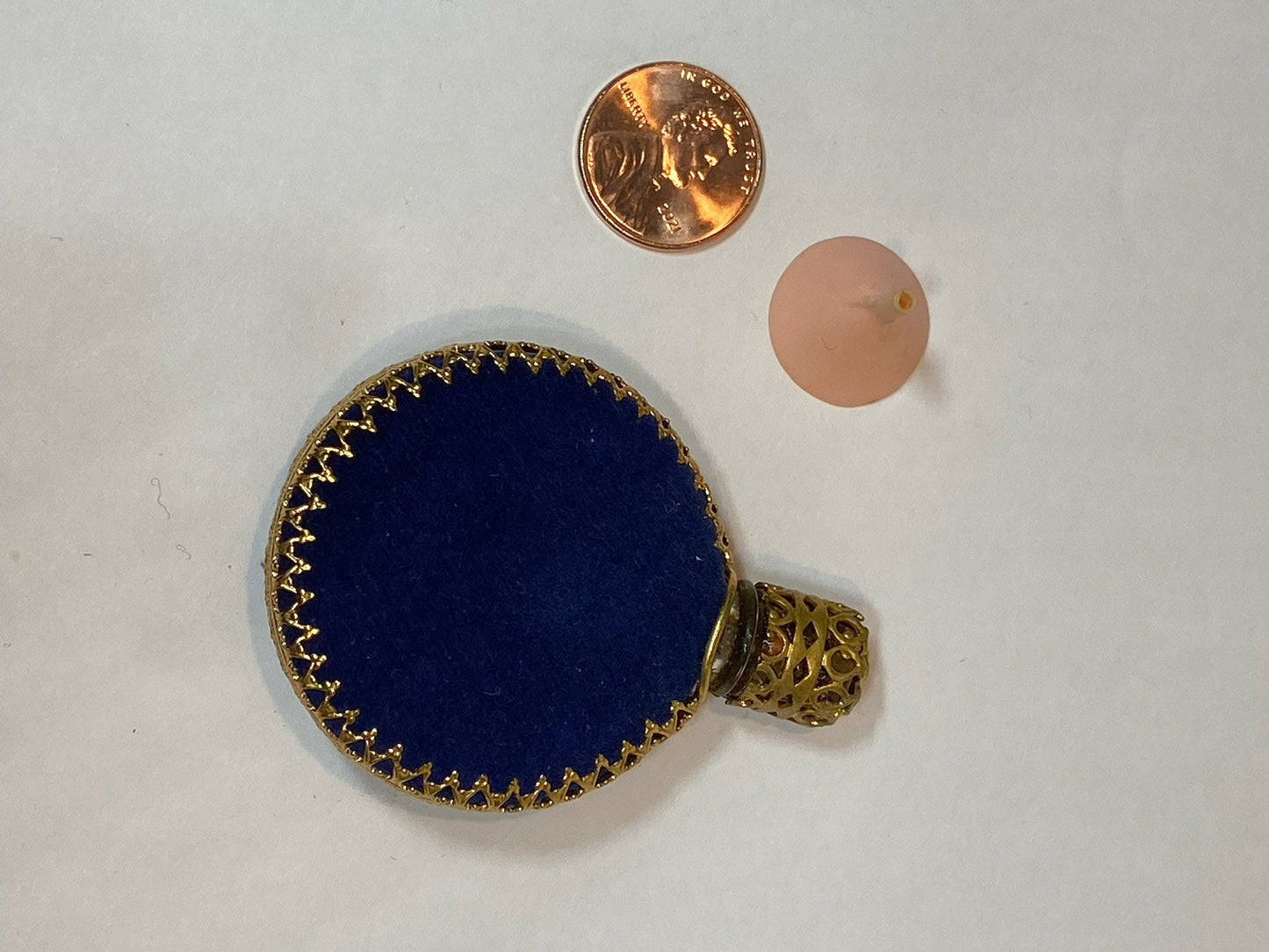 Vintage Mini Perfume Bottle with Embroidered Velvet Exterior and Gold Filigree, RARE!