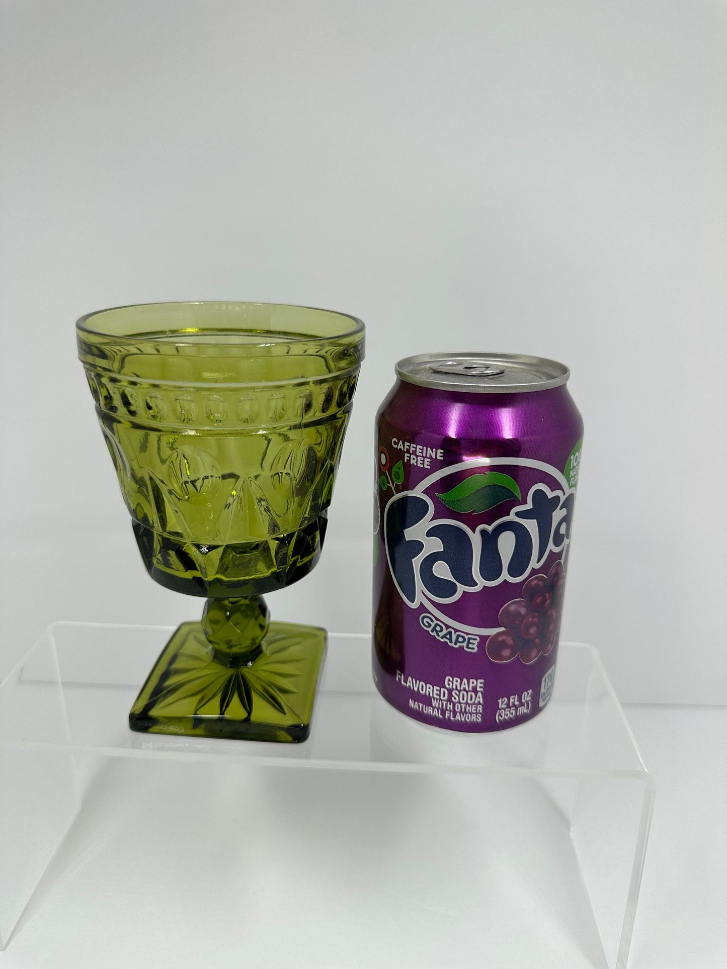 Vintage Glass Goblet Green with Square Base by Indiana Glass