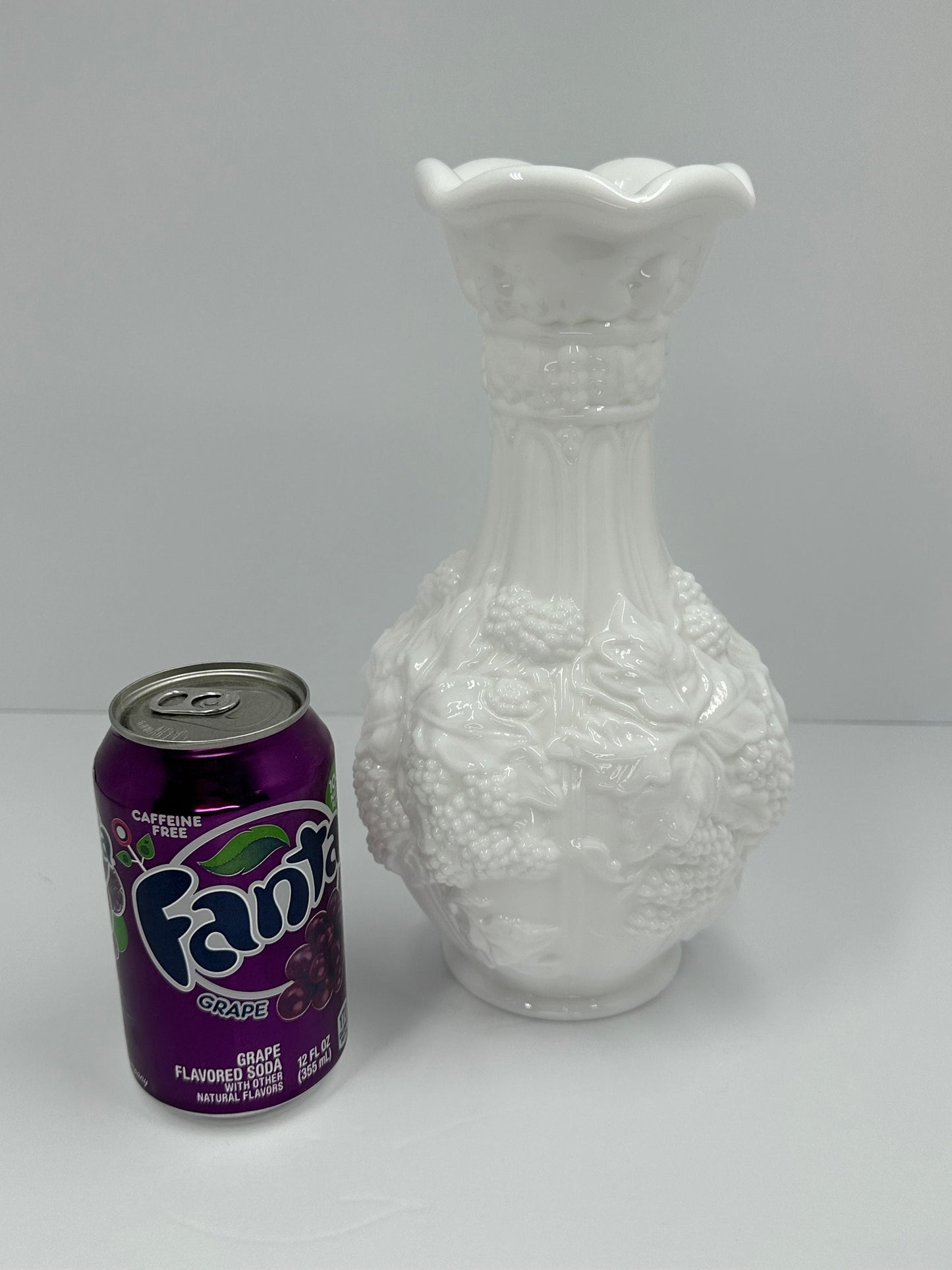 Vintage Vase in White Milk Glass with Textured Grape Design by Imperial