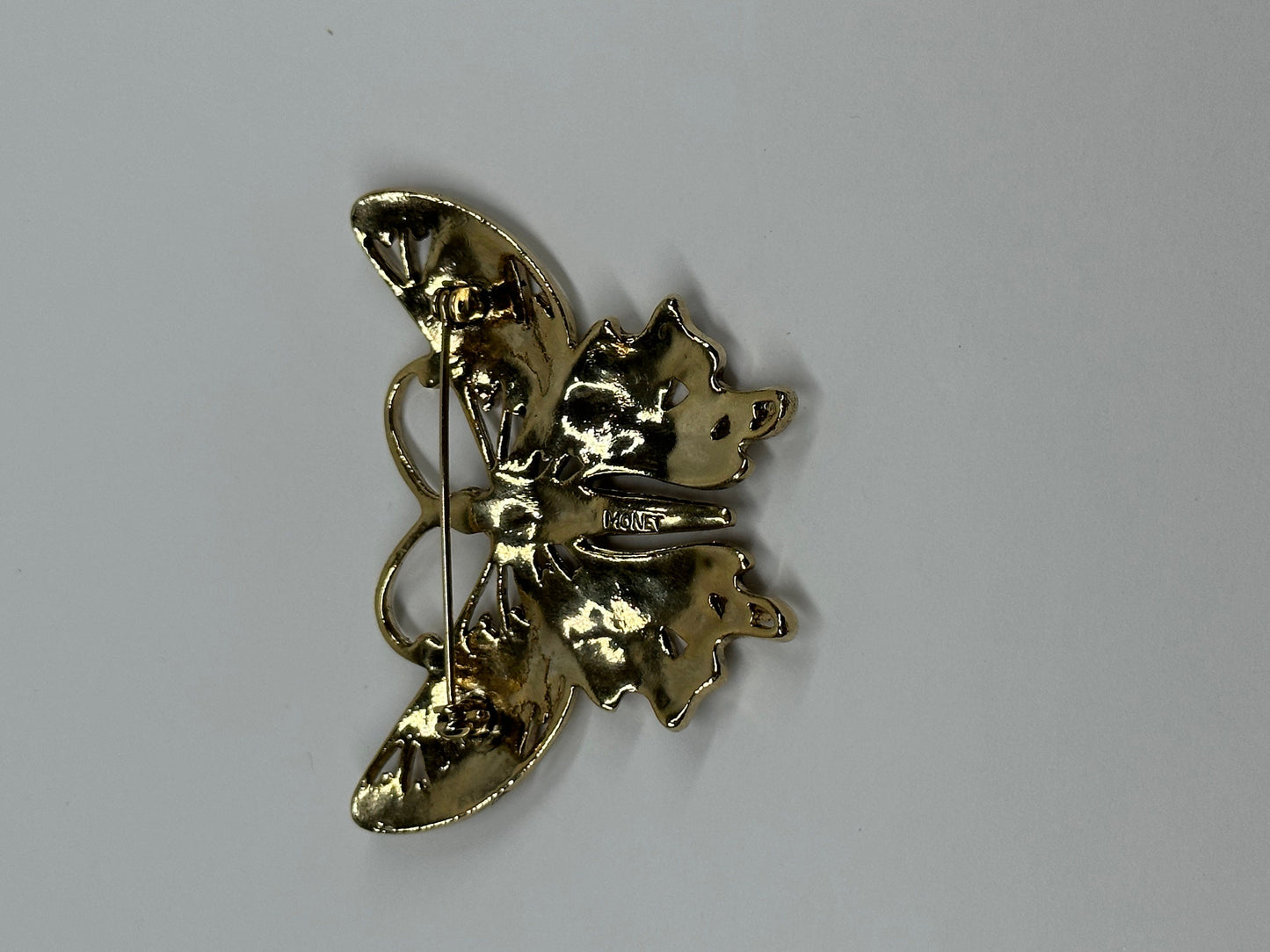 Vintage Butterfly Brooch, Stamped Monet, Enamel and Crystal Art Deco, 1970s.