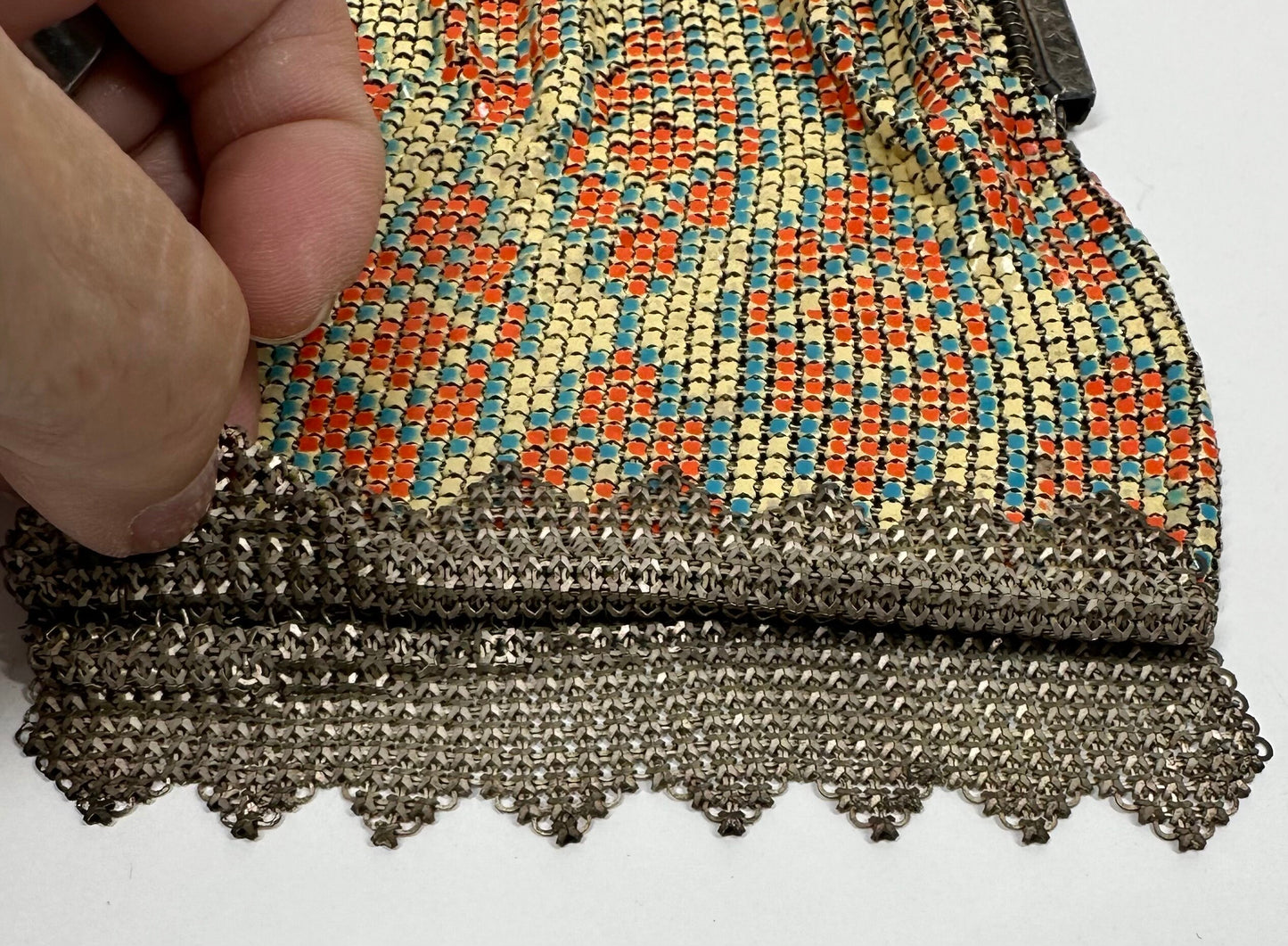 Vintage Art Deco Enamel & Mesh Handbag by Whiting And Davis Co, 1920s.