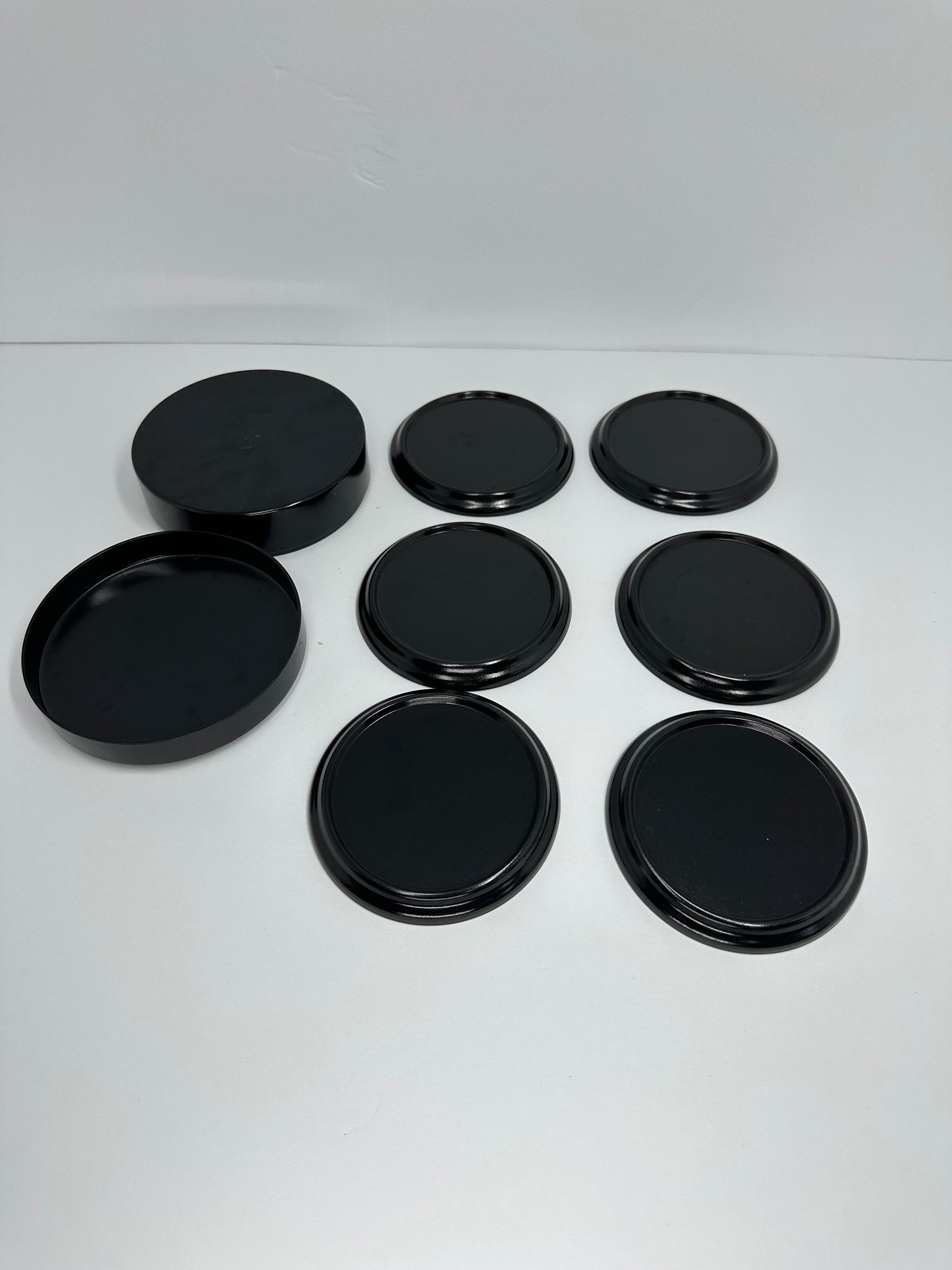 Vintage Coasters, Black Lacquer with Red Cherry Design, Made in Japan.