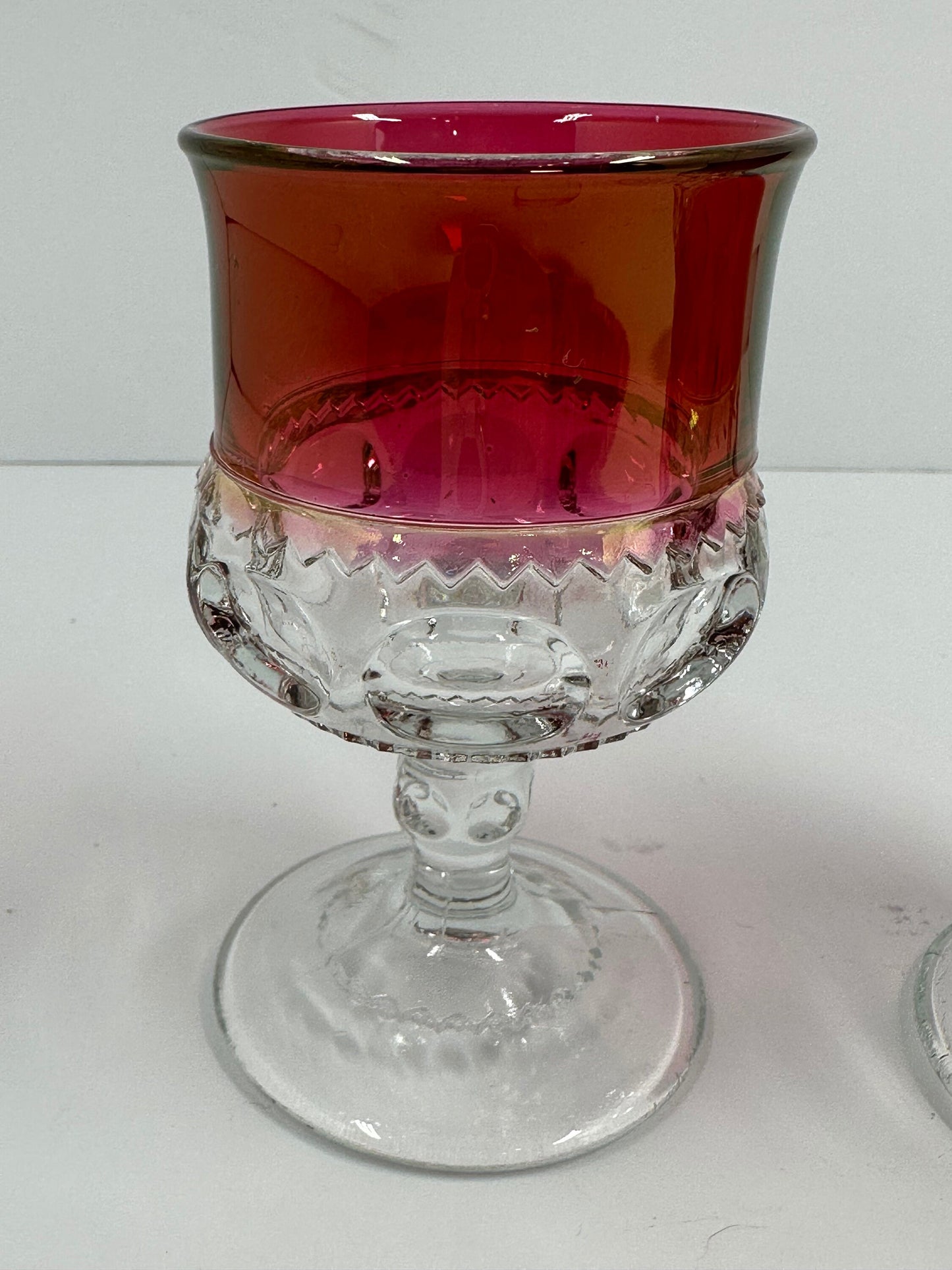 Vintage Red Thumbprint Pattern Glasses by Indiana King's Crown, set of 2.