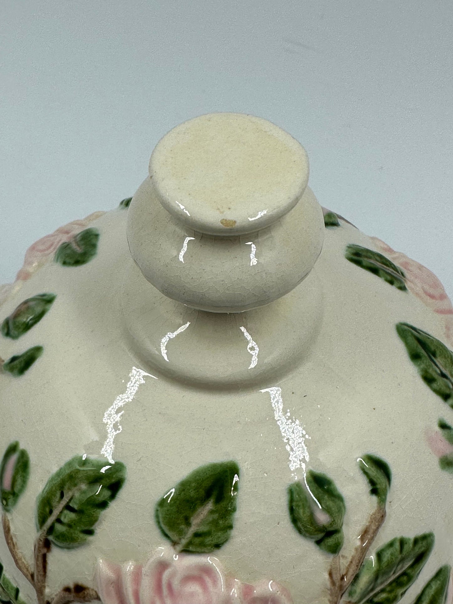 Vintage Ceramic Butter Dish With Pink Rose Bud Design.