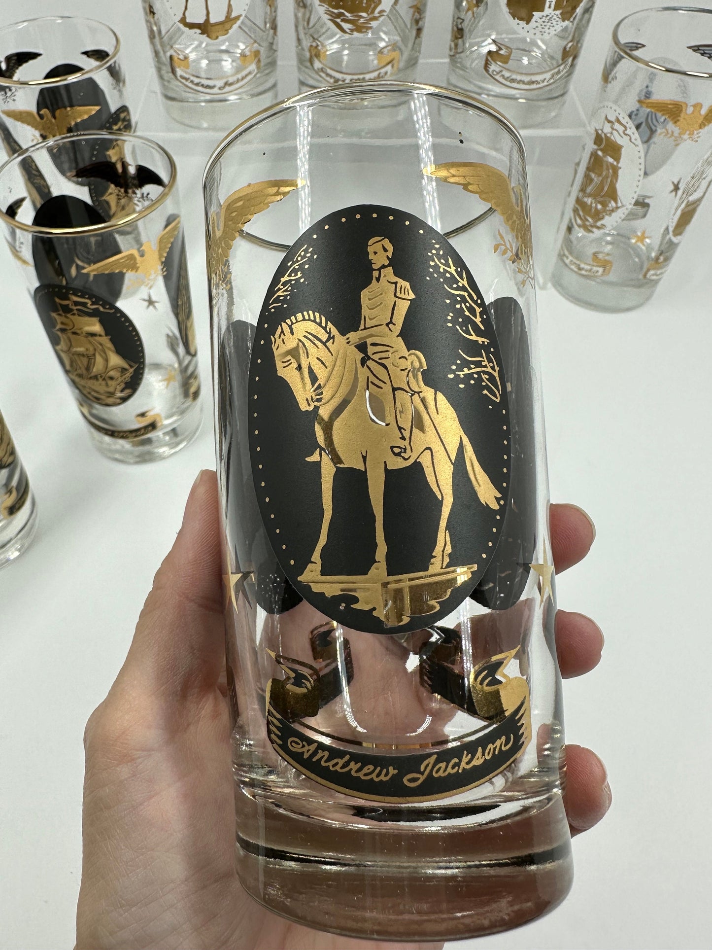 Vintage Glasses Set in Libbey Americana Gold & Black Design with Original Box