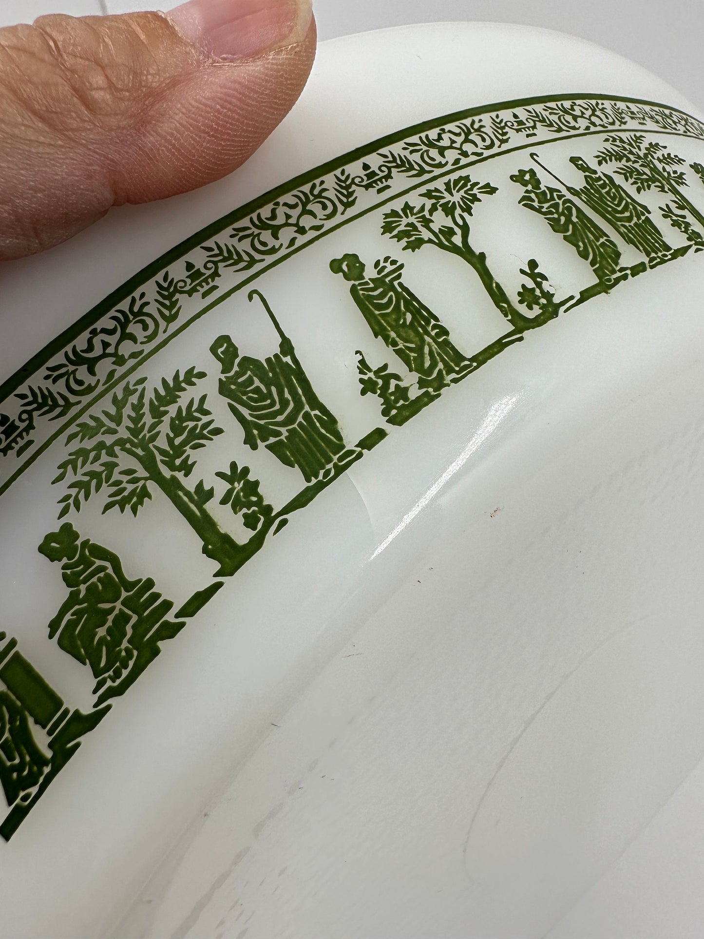 Vintage Milk Glass Casserole Dish with Grecian Pattern by Glasbake