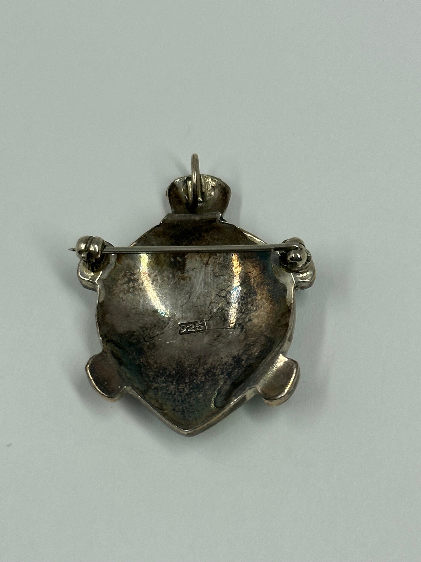 Vintage Turtle Brooch, Sterling Silver with Iridescent Shell-Like Accents.