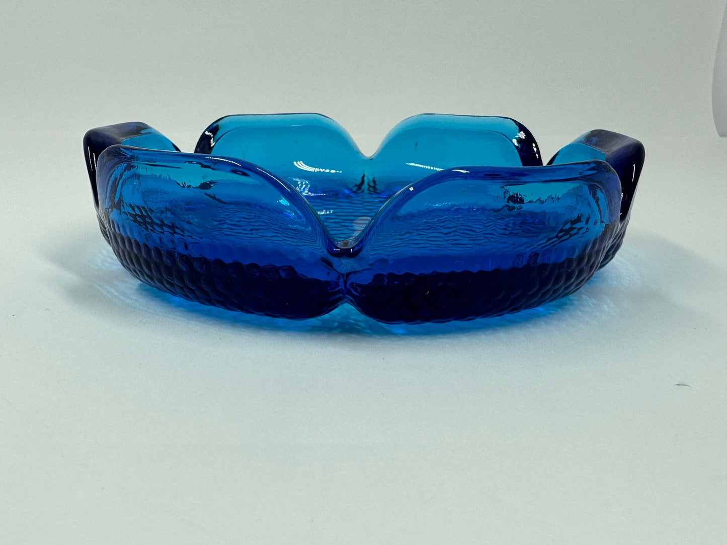 Vintage Blue Glass Ashtray, Flower Shaped by Anchor Hocking