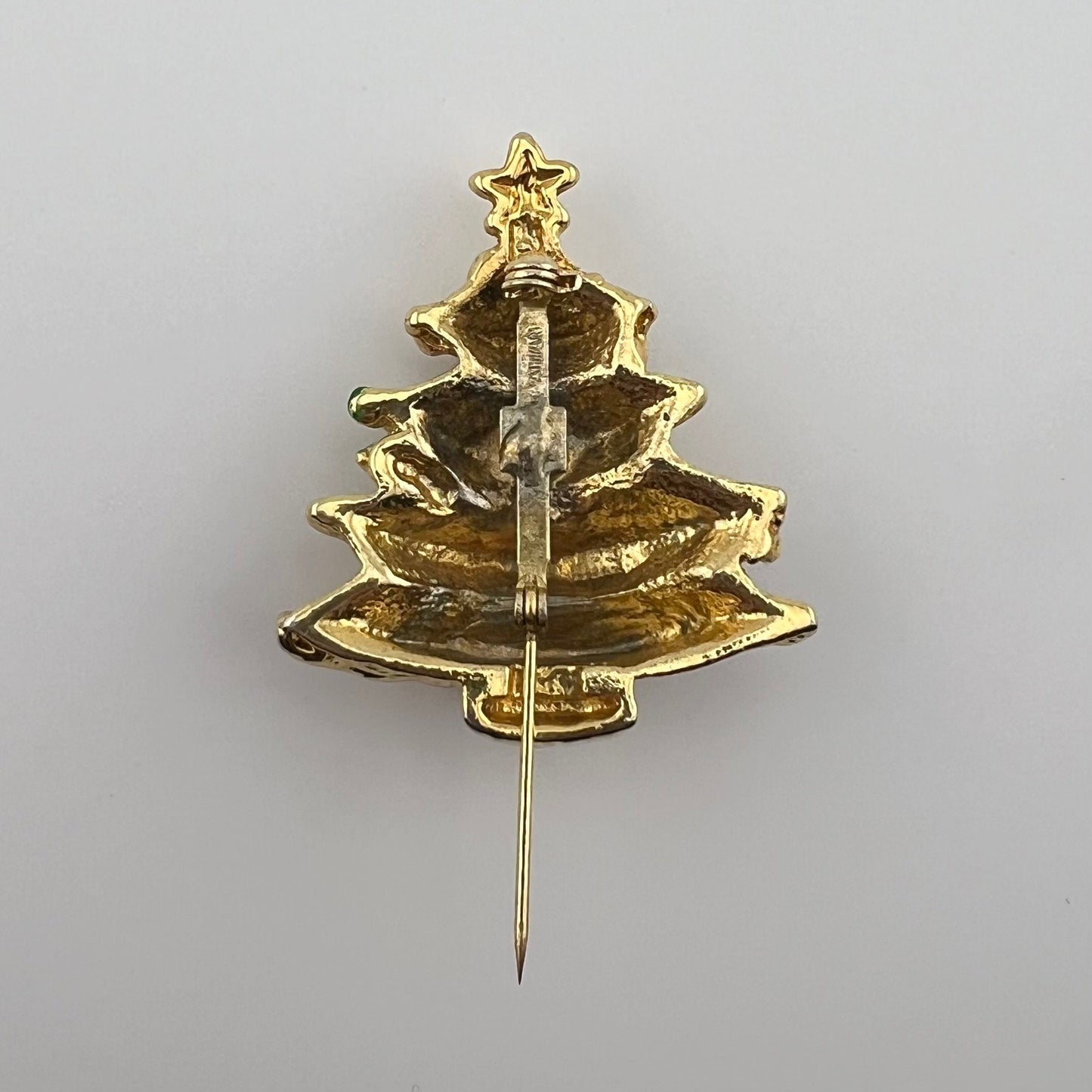 Vintage Brooch, Gold Tone Christmas Tree with Enamel Detail
