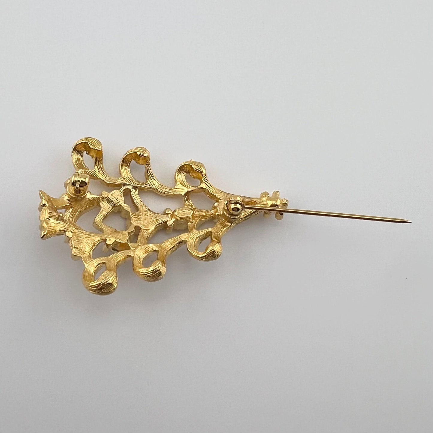 Vintage Brooch, Christmas Tree, Gold Tone, Rhinestone, Signed Monet.