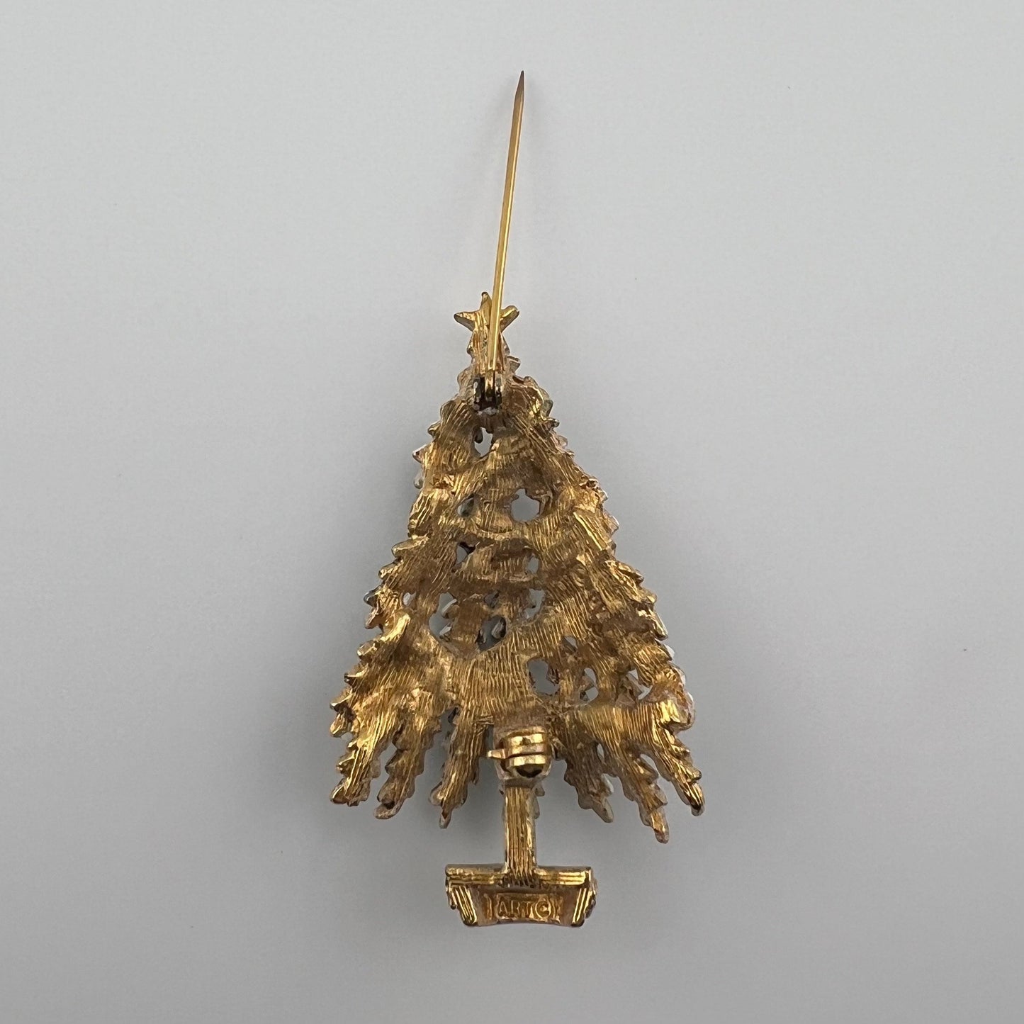 Vintage Brooch, Christmas Tree with Rhinestones, Signed Art.