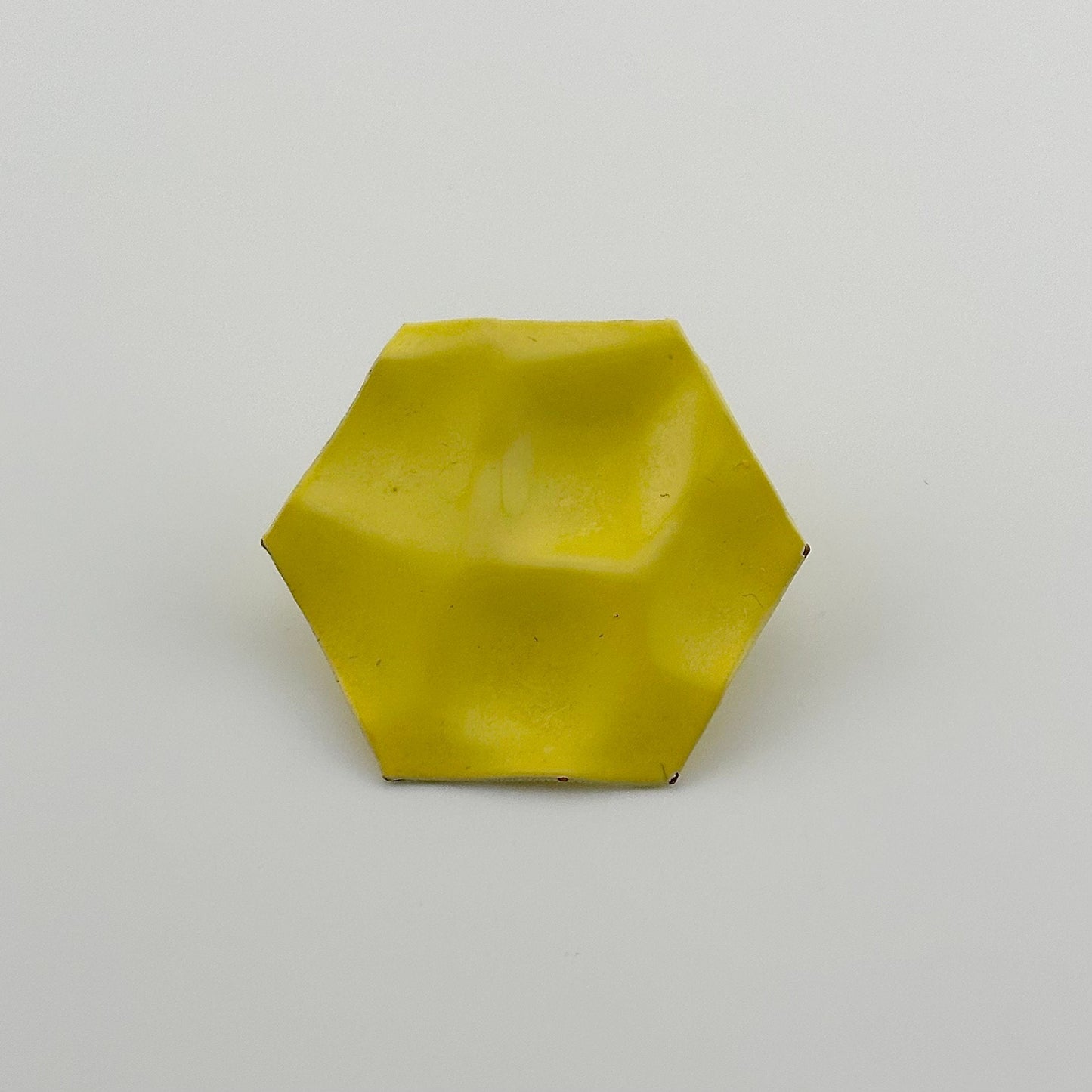 Vintage Metal Stud Earrings, Bright Yellow Hexagon in Shape with Circular Depressions.