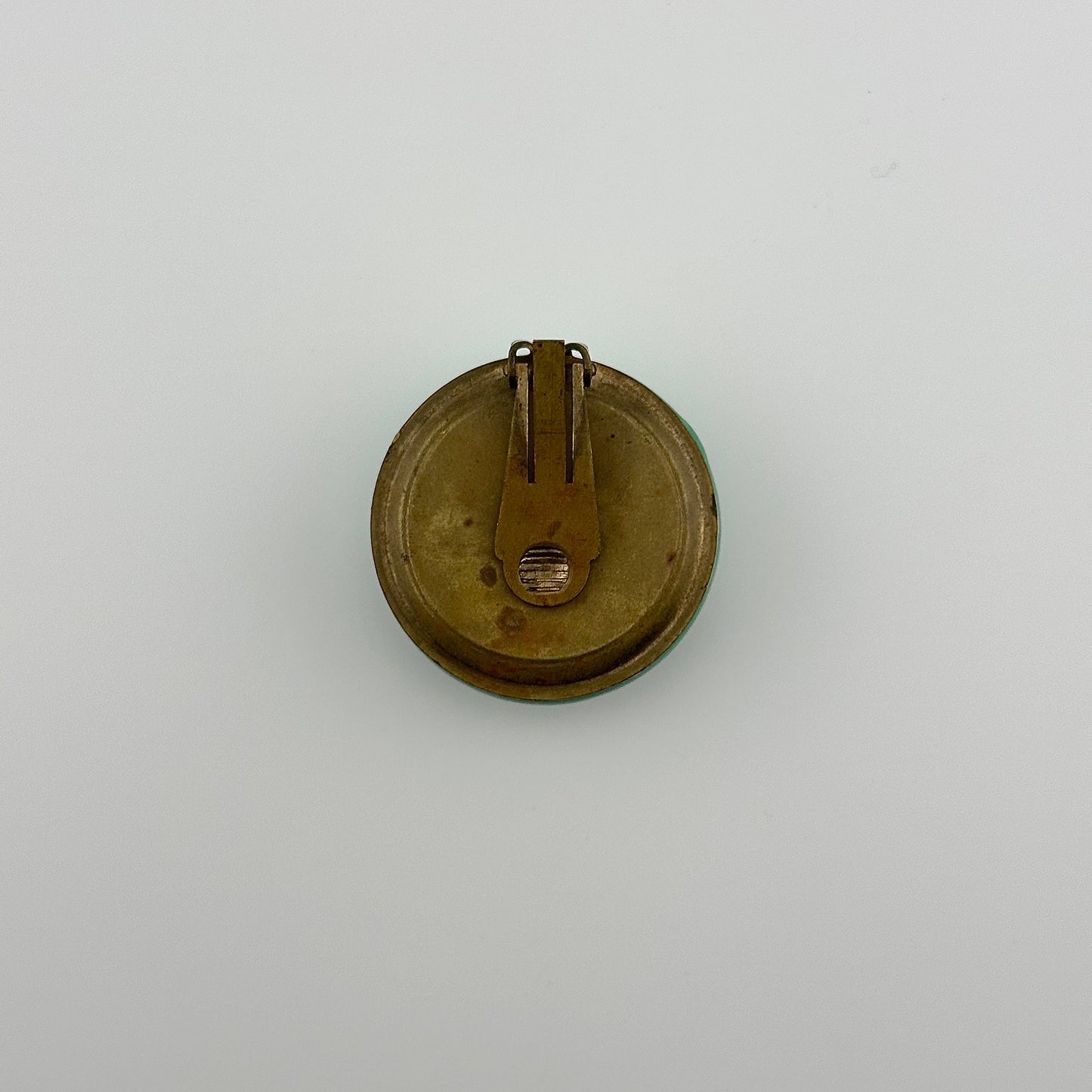 Vintage Plastic Clip-On Earrings, Green and White with Gold Back.