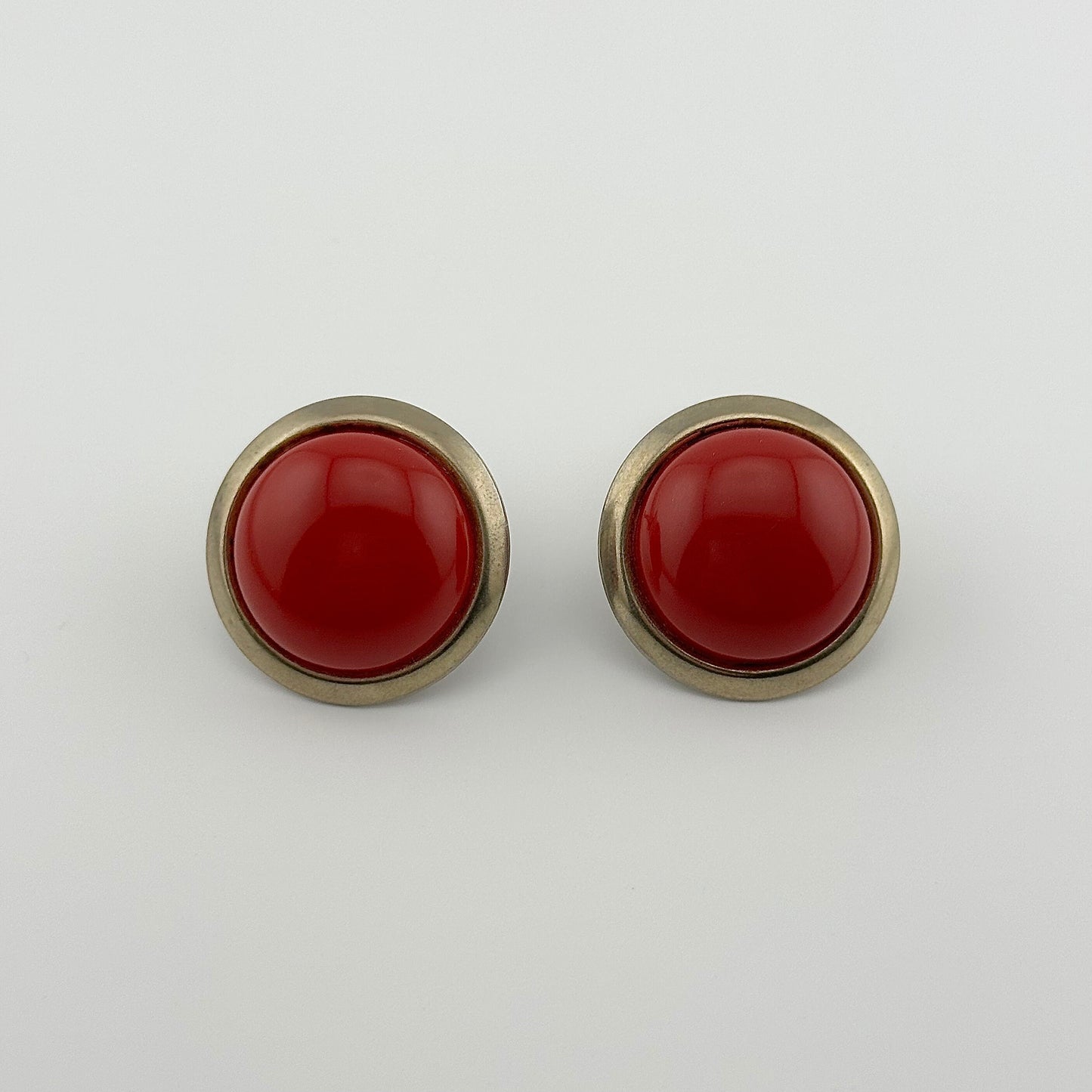 Vintage Clip-on Earrings, Red with Gold Back.