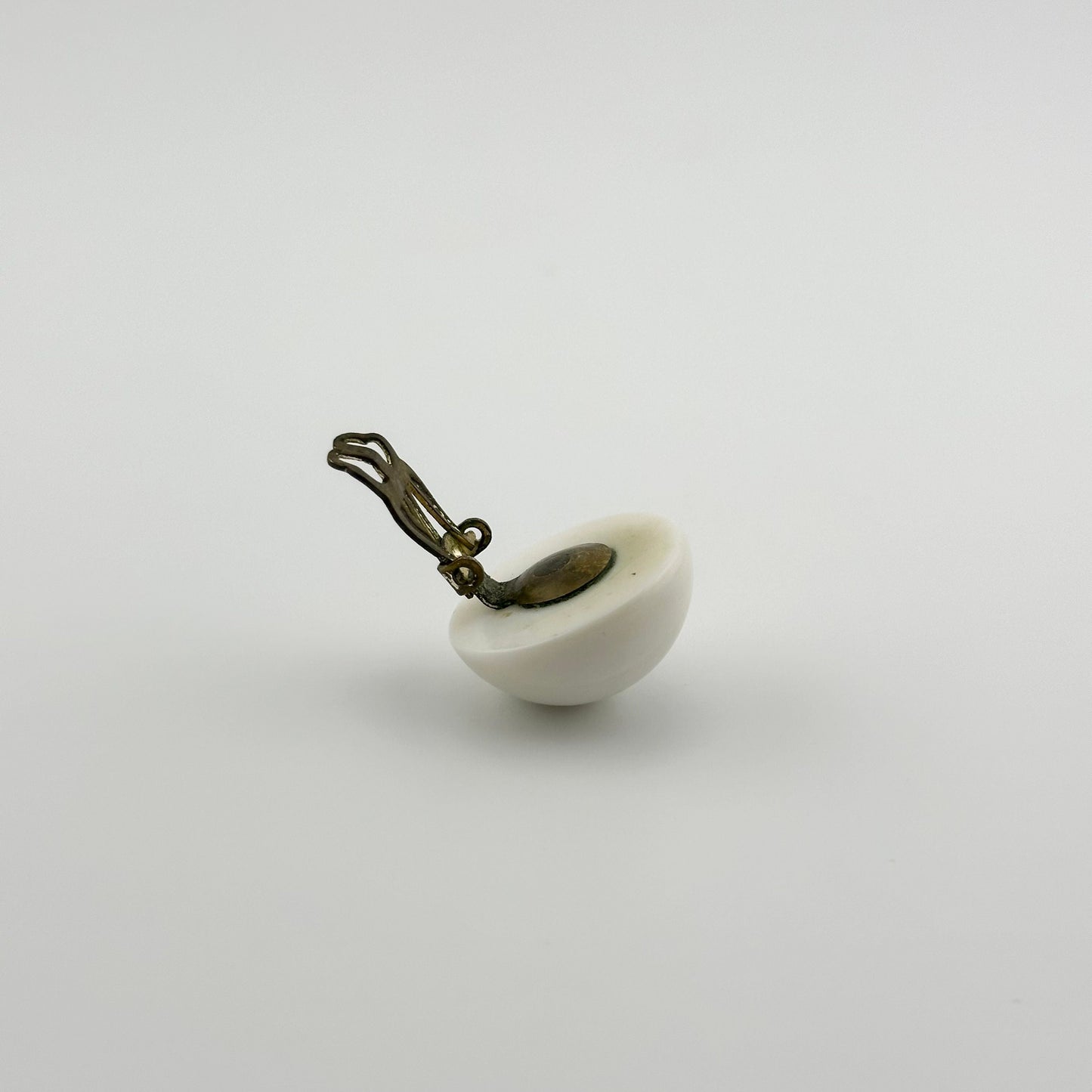 Vintage Plastic Clip-On Earrings, White with Gold-Tone Back, Made in Japan.