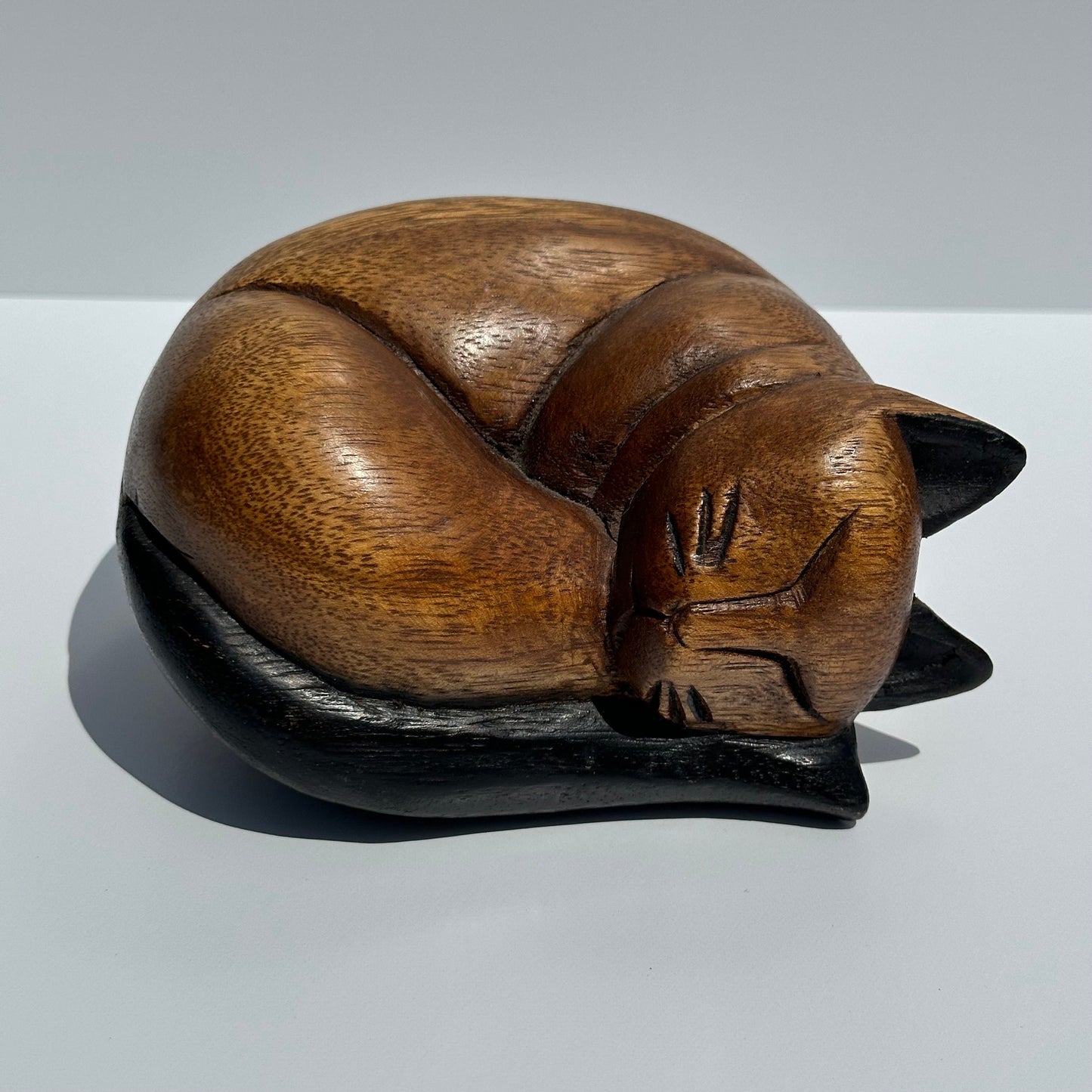 Vintage Hand Carved Wooden Siamese Cat Made in Thailand.