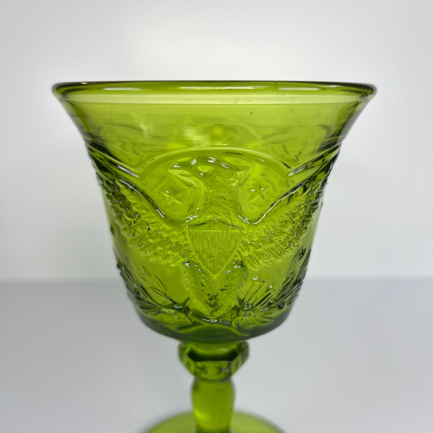 Vintage Glass Candy Dish with Lid in Fostoria Green Eagle Design