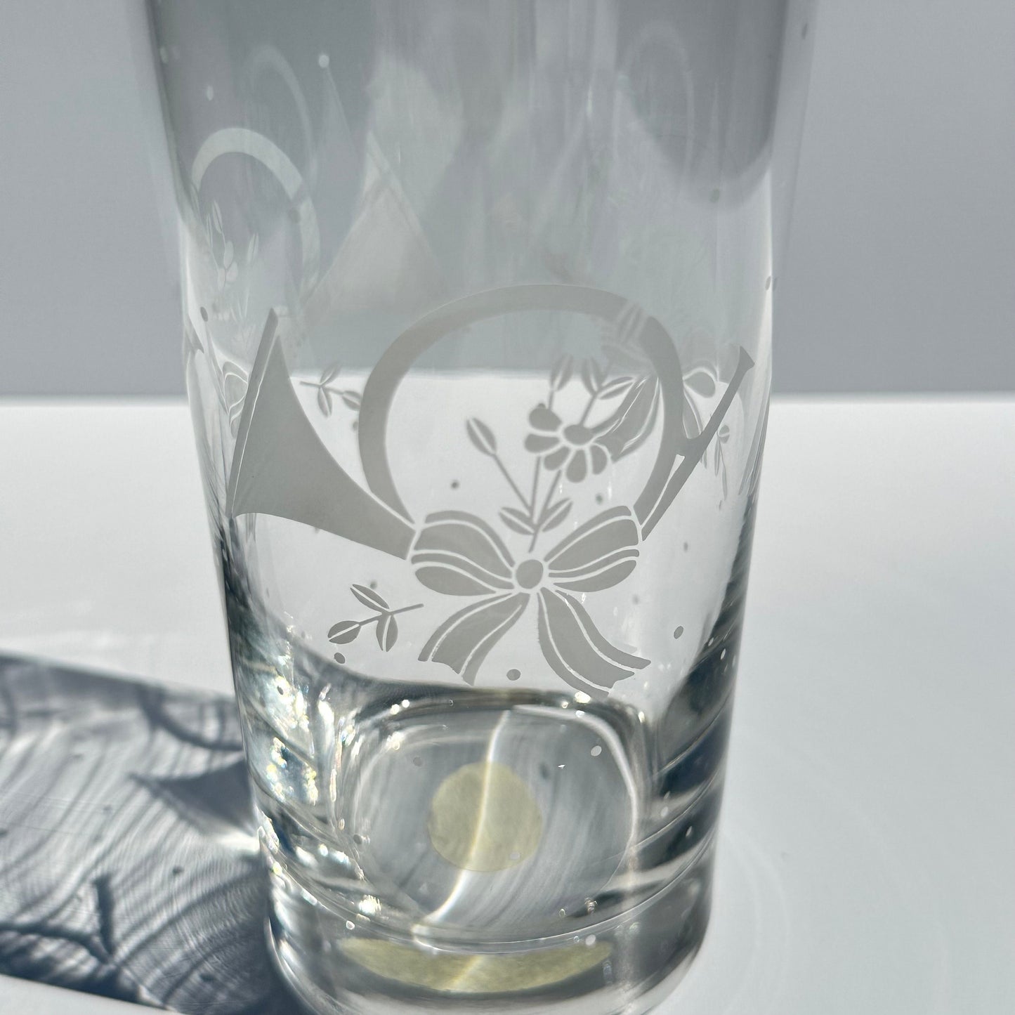 Vintage Crystal Glass Tumblers With Etched Christmas French Horn by Princess House
