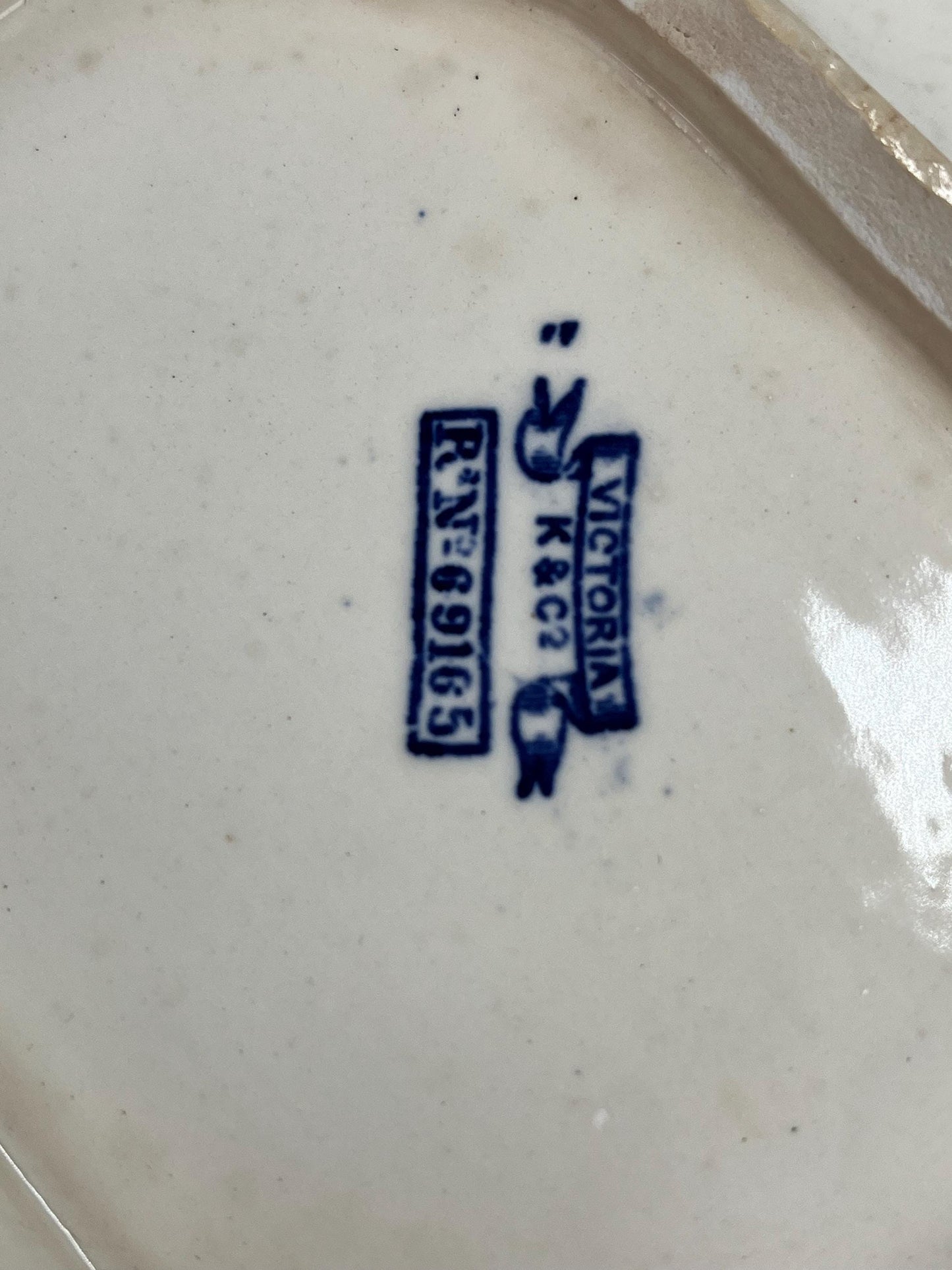 Antique Serving Plate in Ivory and Blue Floral by Victoria K and C