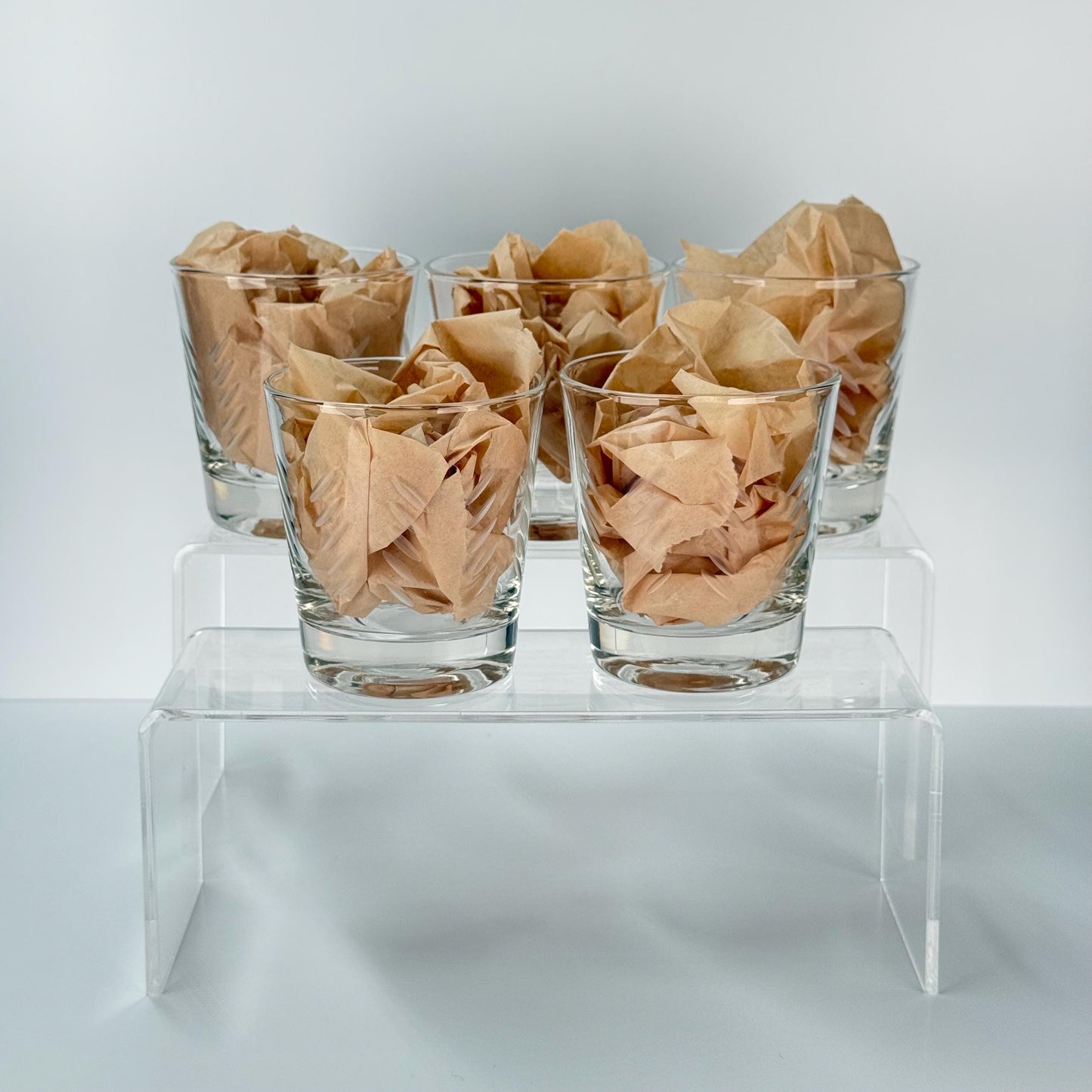 Vintage Rocks Glasses with Etched Mid-Century Modern Design Set of 5