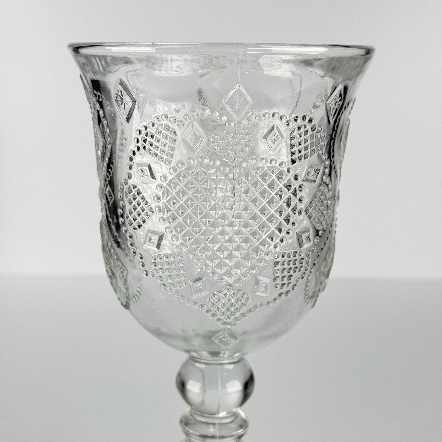 Vintage Goblet Glass with Fostoria Heart and Diamond Pattern Made by Avon 1978