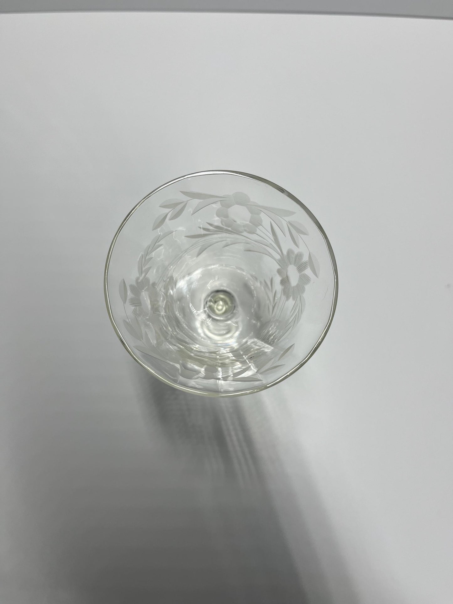 Vintage Etched Crystal Wine Goblet Glass With Flower Design