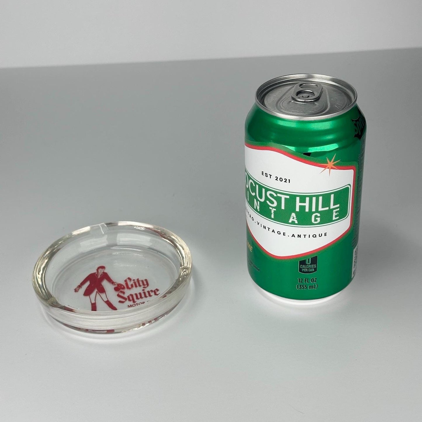 Vintage Glass Ashtray of City Squire Motor Inn With Man in Top Hat Design