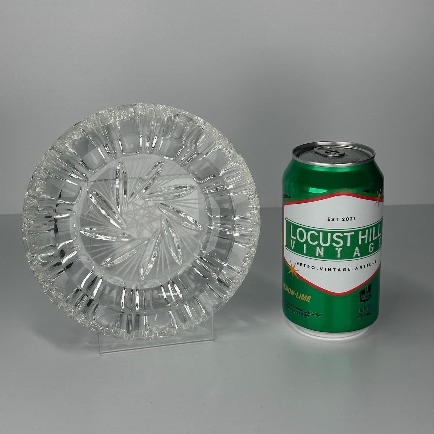 Vintage Glass Ashtray with Cut Crystal Pinwheel Design