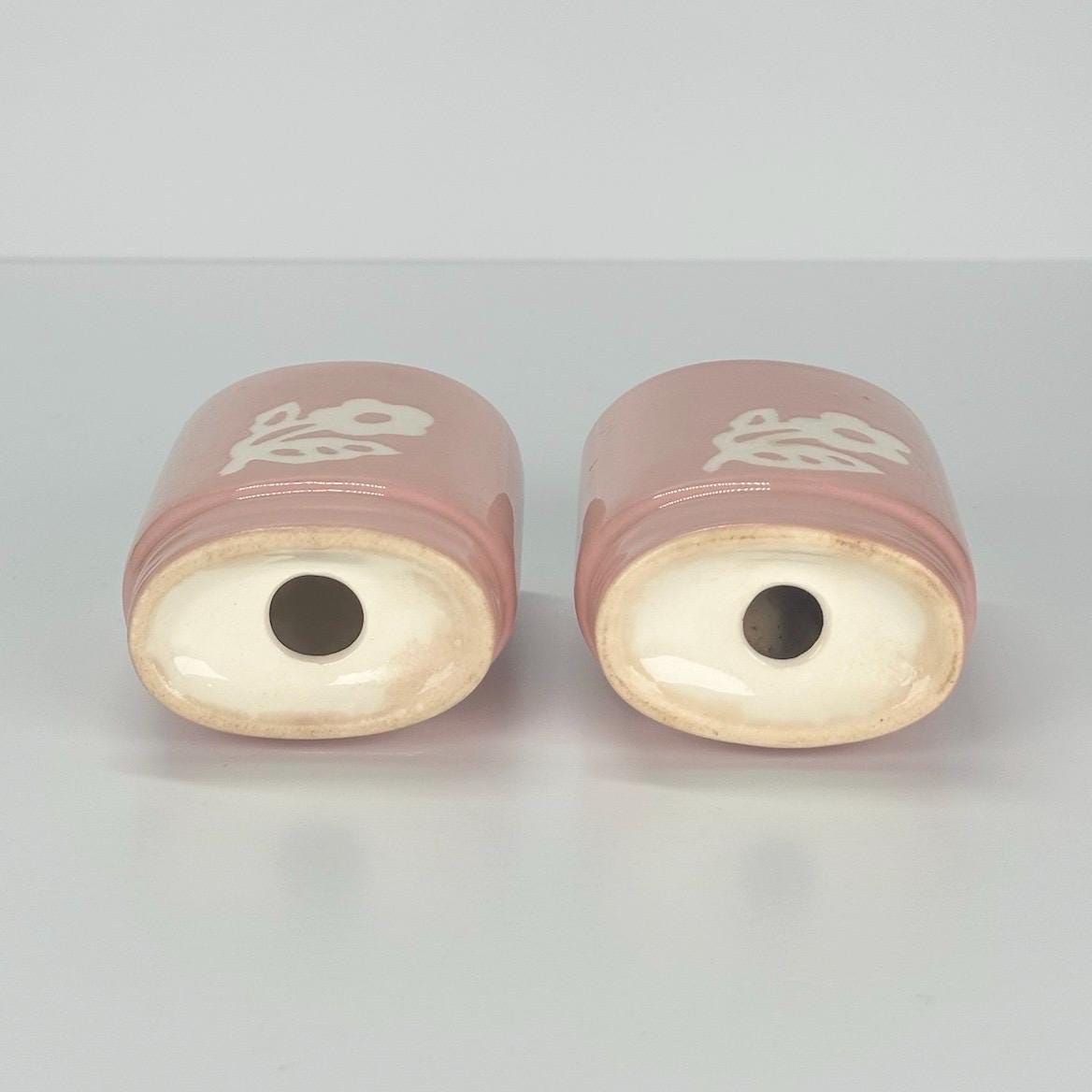 Vintage Salt and Pepper Shakers in Pink Floral Design by Harker Cameoware from 1940s