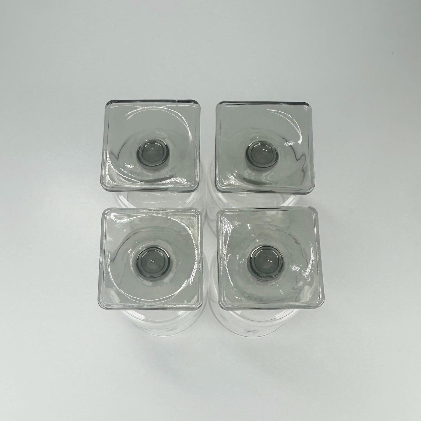 Vintage Goblet Set with Etched Design and Smoked Grey Square Base by Federal Glass