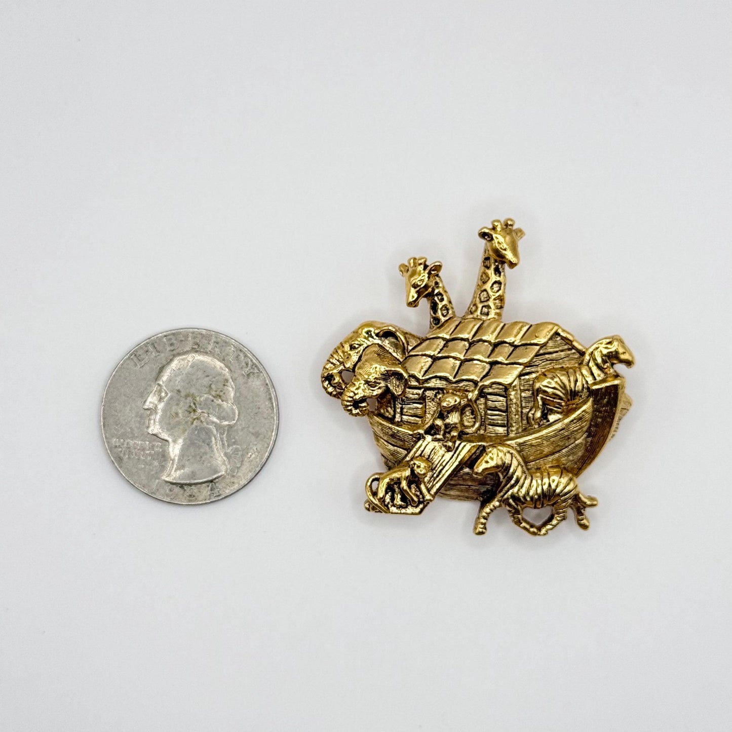 Vintage Brooch Pin of Noah's Ark in Gold Tone