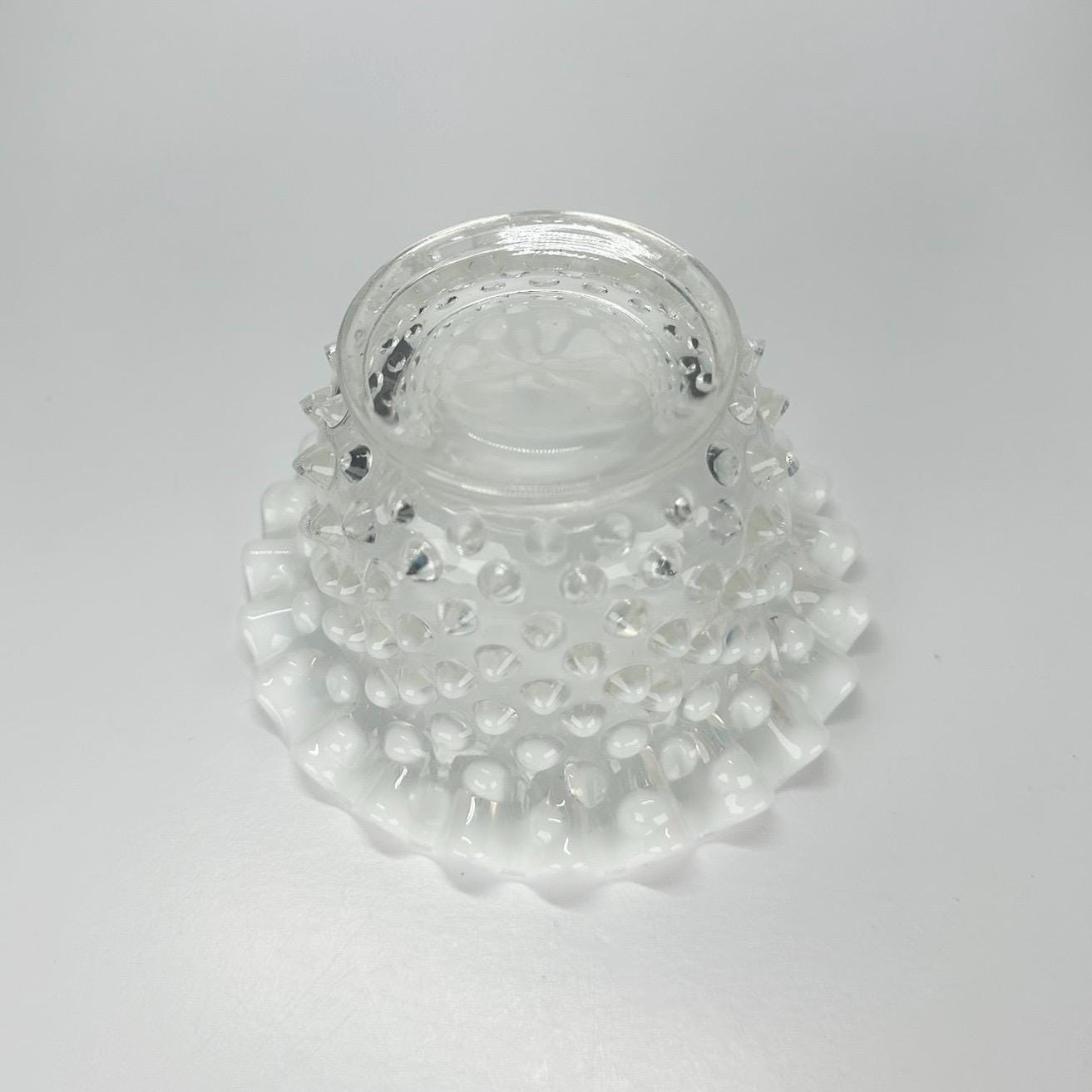 Vintage Fenton Hobnail Mayonnaise Bowl with Plate in White Opalescent Moonstone Glass