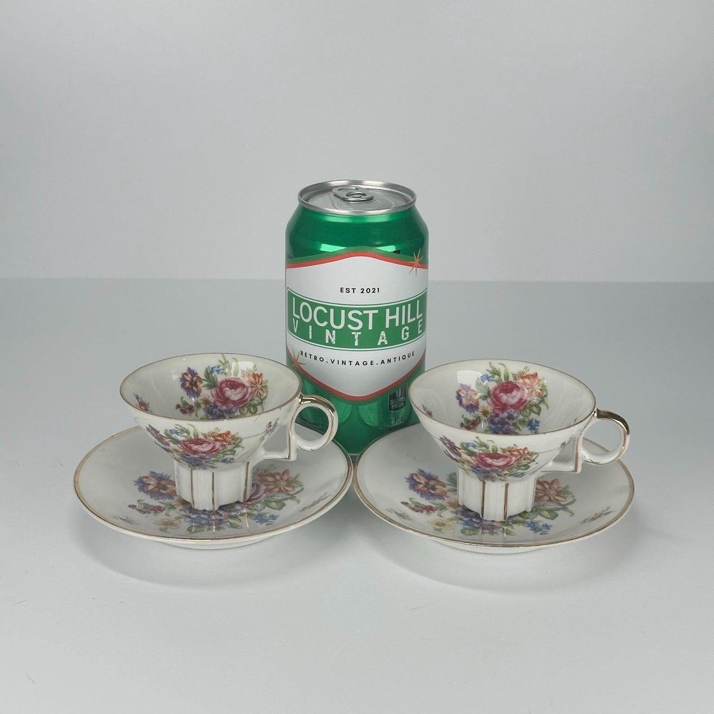 Vintage Tea Cup & Saucer Set in Hand-Painted Floral Design by Thames