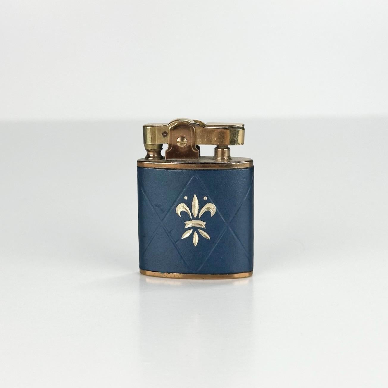 Vintage Lighter with Fleur-de-lis Design and Leather Wrapped Made by Buxton in Japan