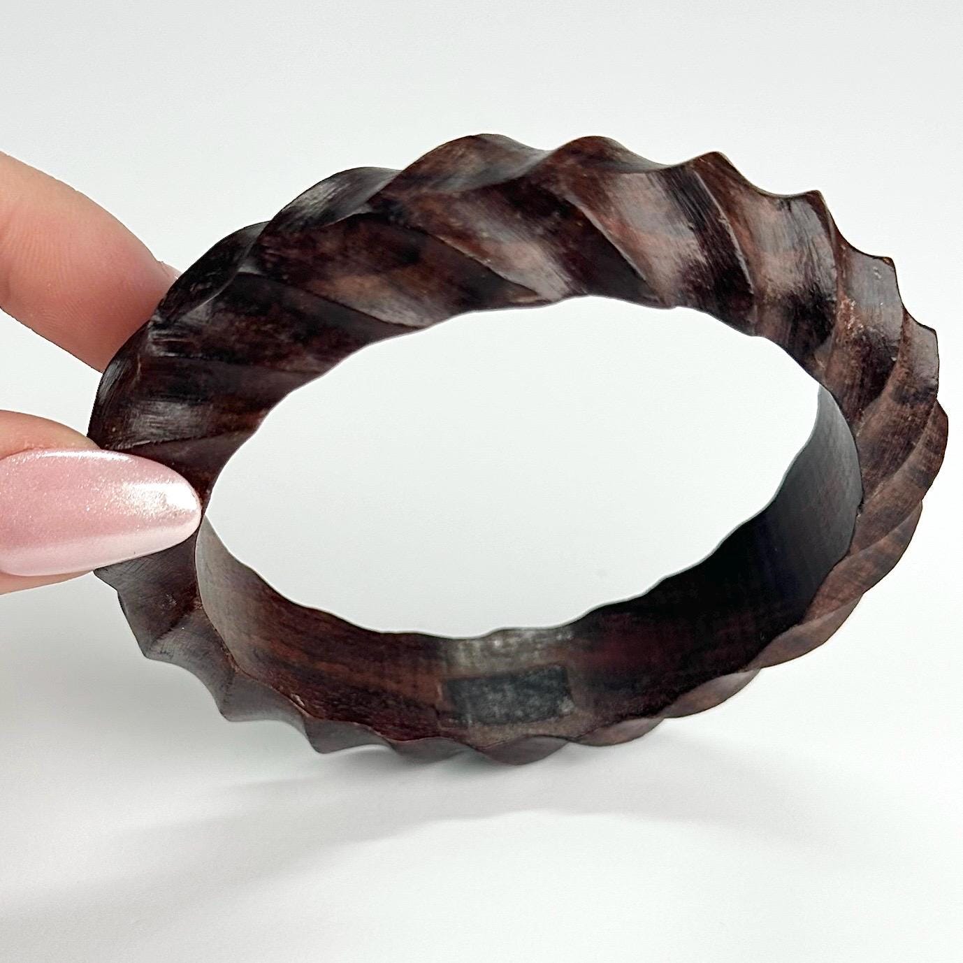 Vintage Bracelet with Chevron Design and Made from Carved Wood