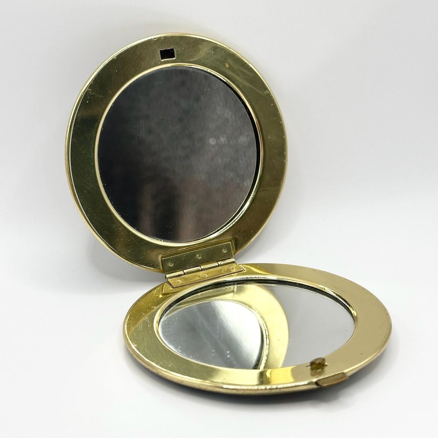Vintage Mirror Compact in Gold Tone with Victorian Folk Art Design