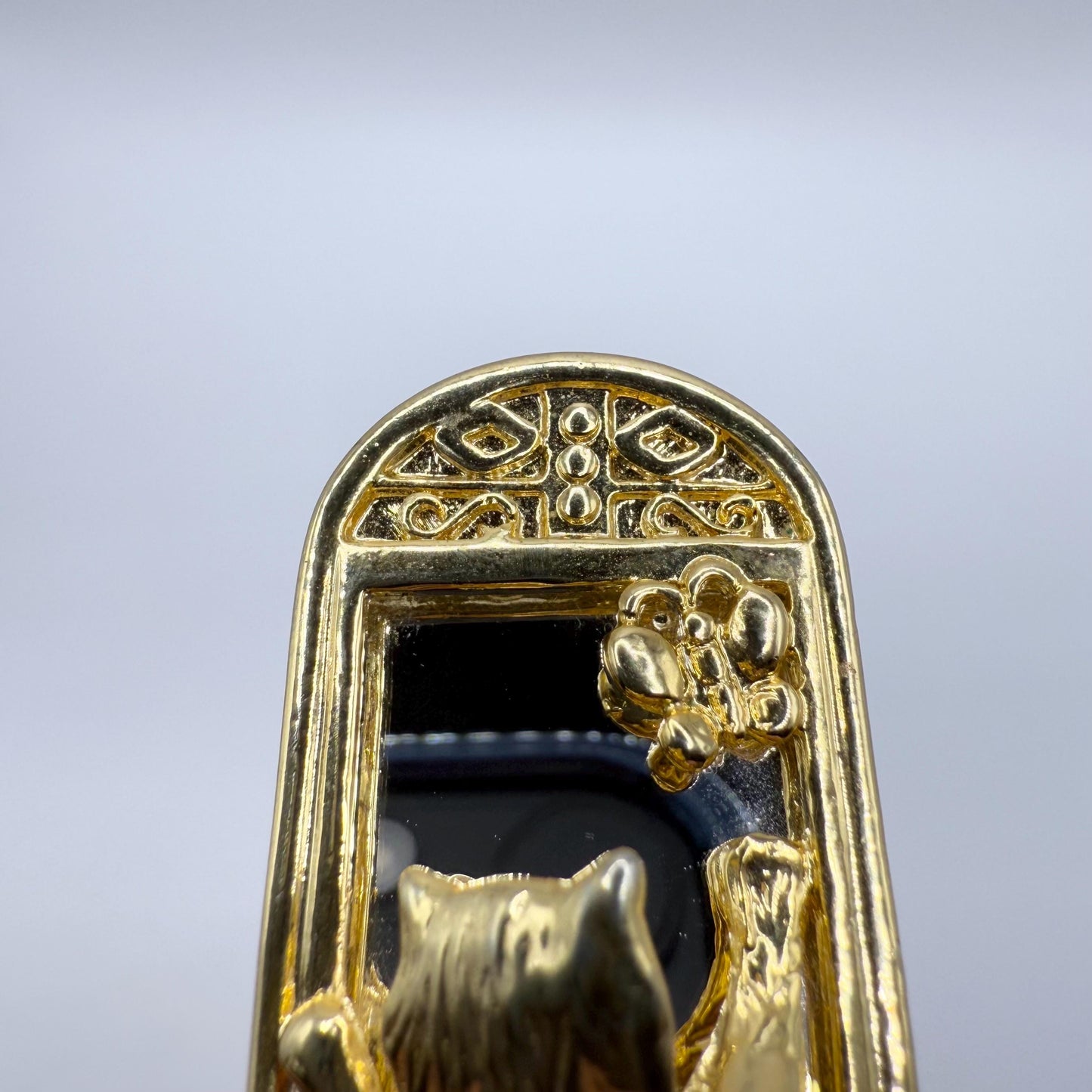 Vintage Brooch of a Cat Chasing a Butterfly on a Mirror ADORABLE