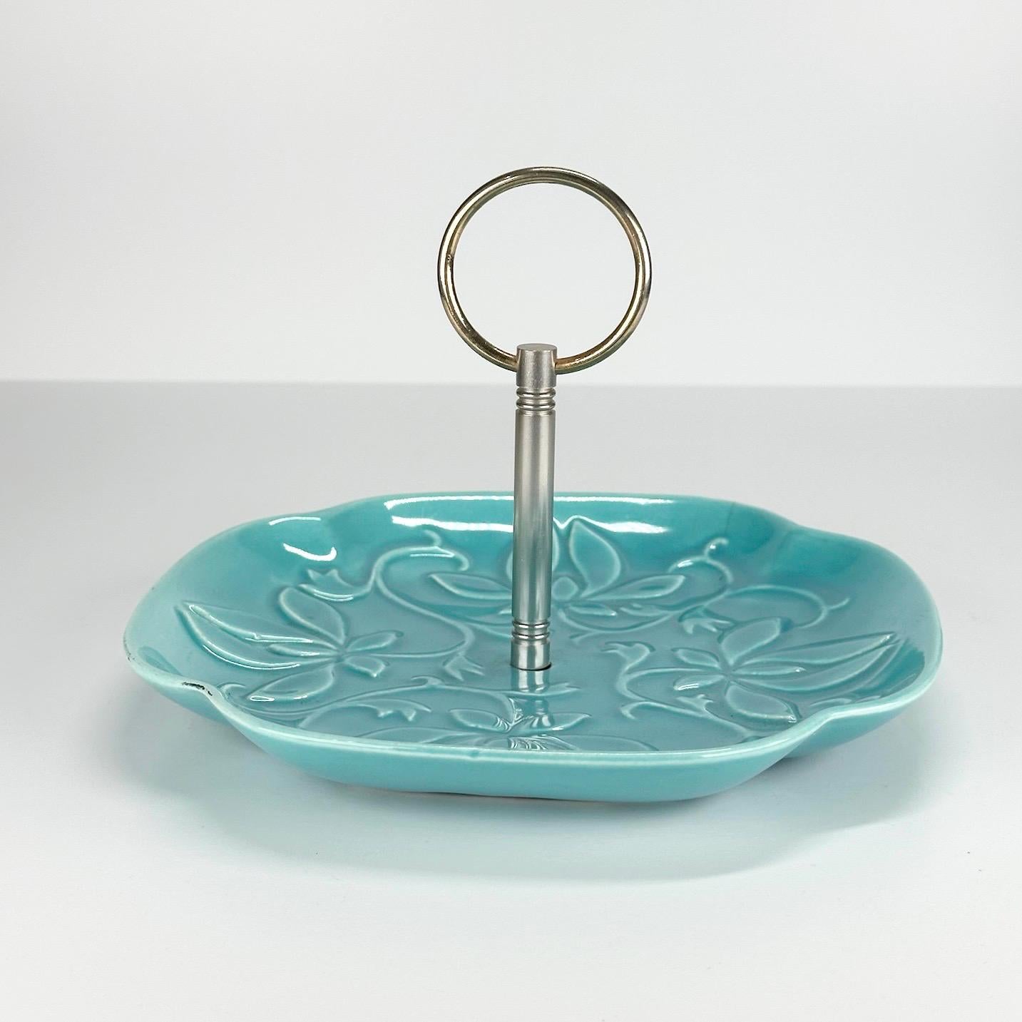 Vintage Serving Platter in Glazed MCM Turquoise by California Pottery and Made in USA