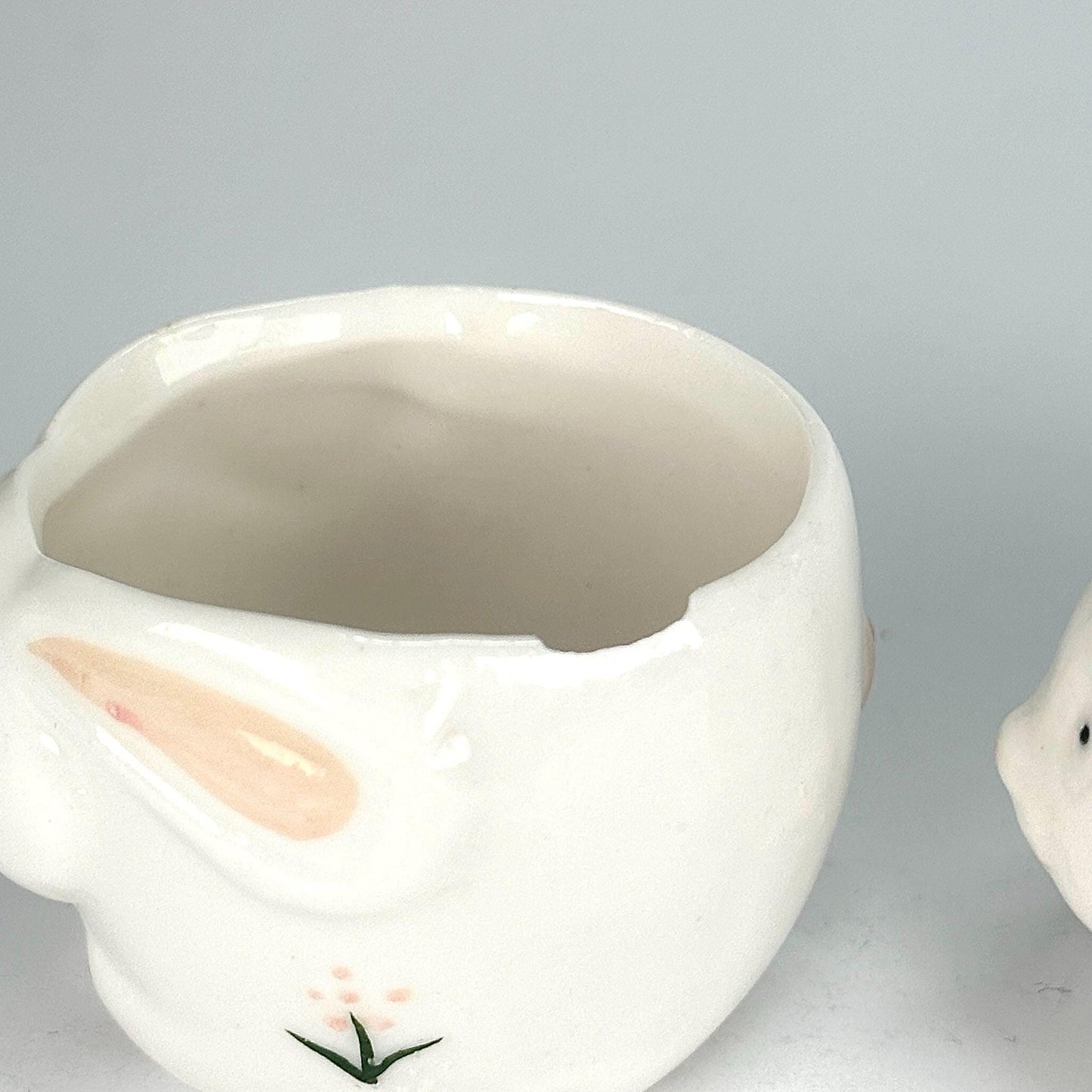 Vintage Ceramic Salt Cellars in Bunny and Floral Design Set of 4