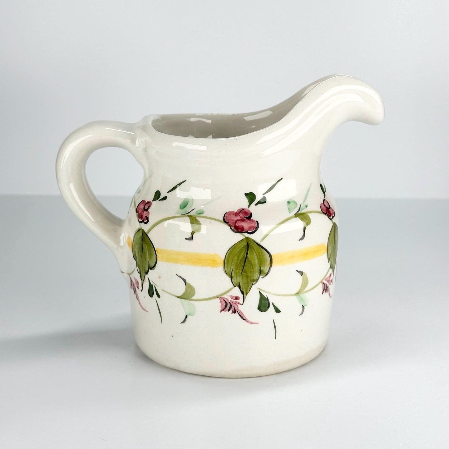 Vintage Pitcher Hand Painted with Floral Design and Stamped Casafina