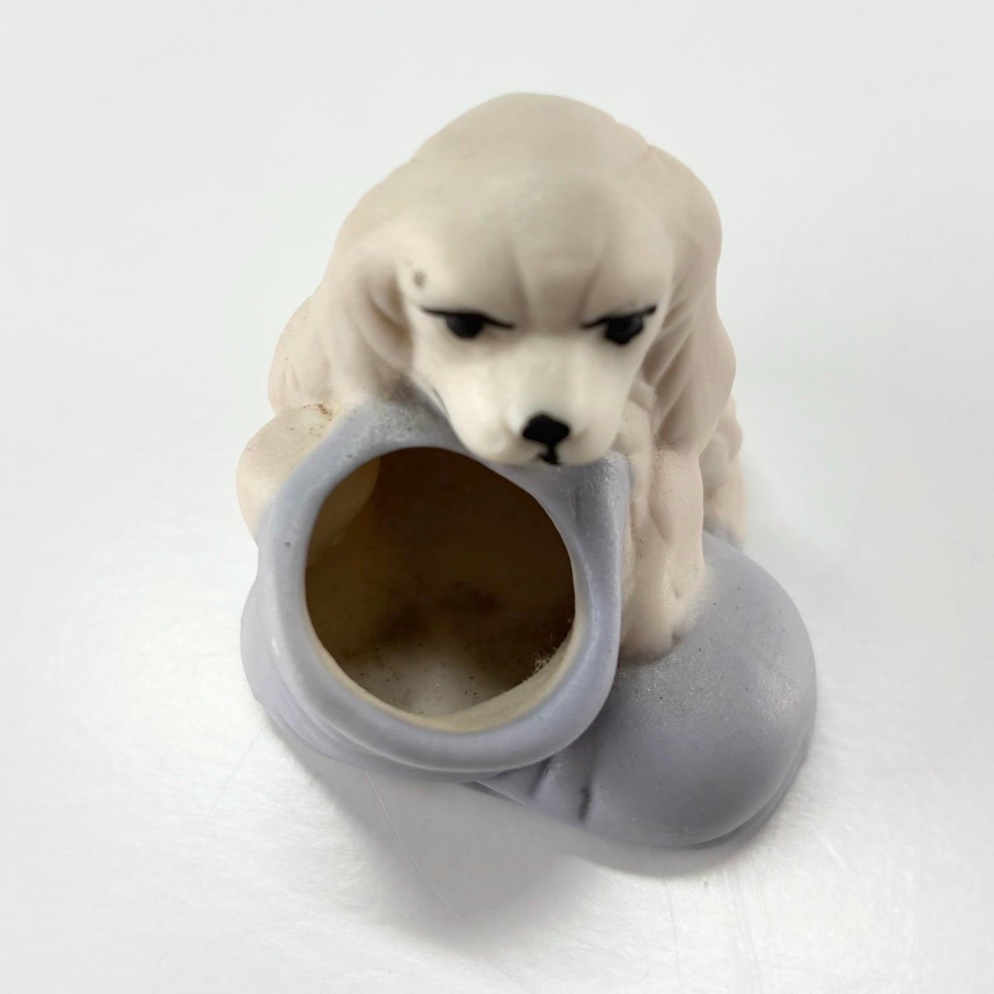 Vintage Miniature Figurine of Cocker Spaniel Puppy in a Purple Boot