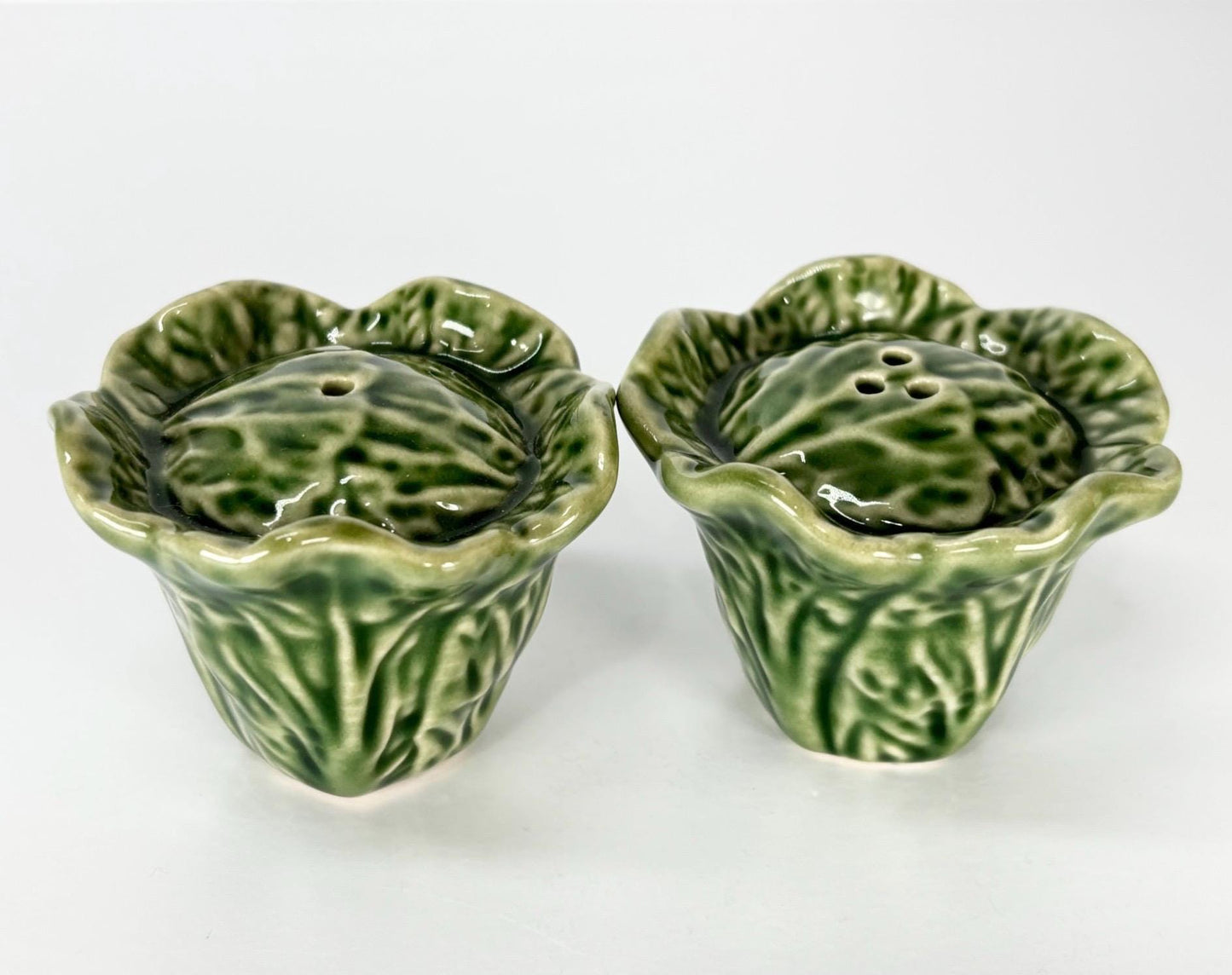 Vintage Salt and Pepper Shakers Shaped Like Small Cabbages or Lettuce