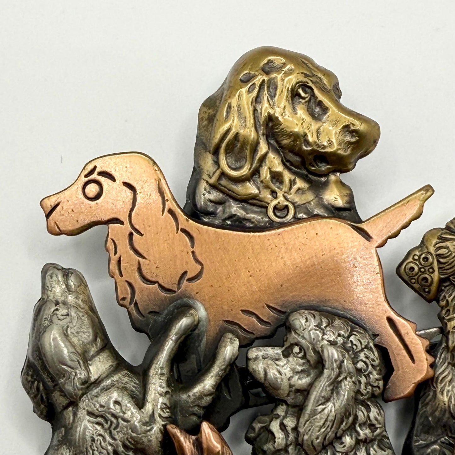 Vintage Brooch of Metal Dogs and Puppies