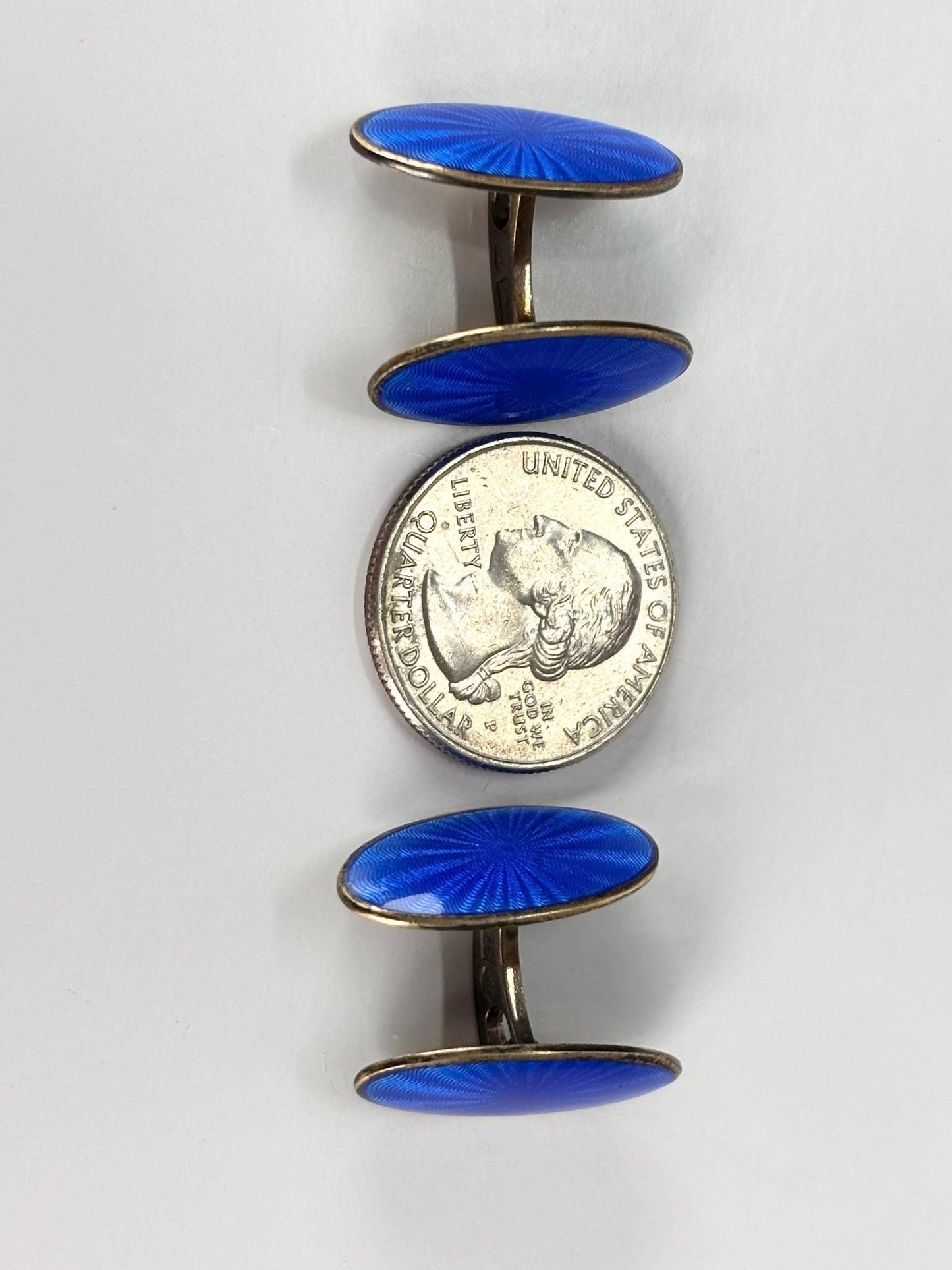 Vintage David Anderson Cuff Links in Norwegian Sterling Silver with Blue Enamel