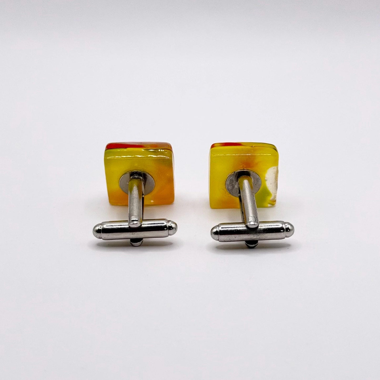 Vintage Cuff Links in Square Yellow, Orange, and Green Resin