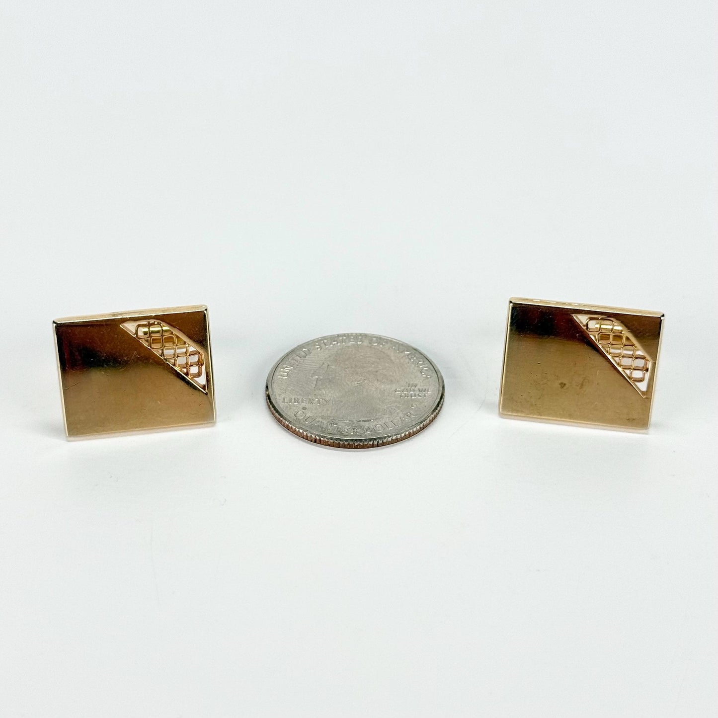 Vintage Cuff Links and Tie Clip Set in Gold Tone Cutout Design by Swank