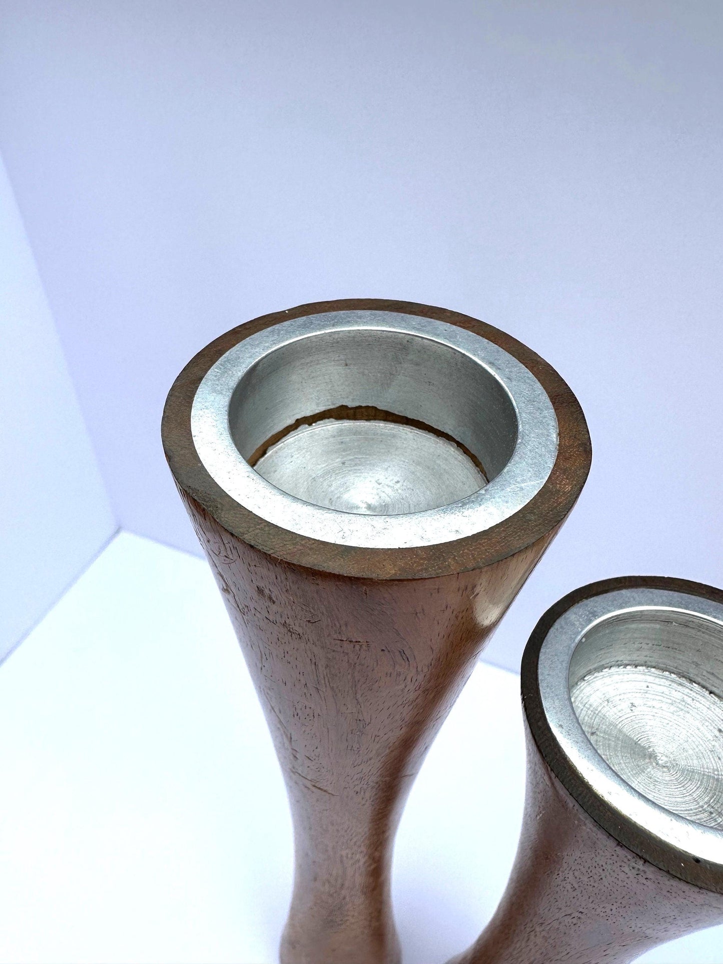 Vintage Teak Candlestick Holder in Mid-Century Modern Design.