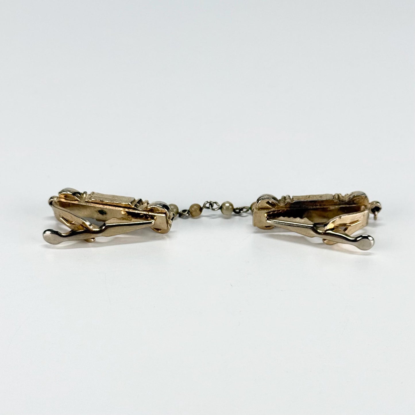 Vintage Sweater Clip in Gold Tone with Rhinestones and Faux Peals