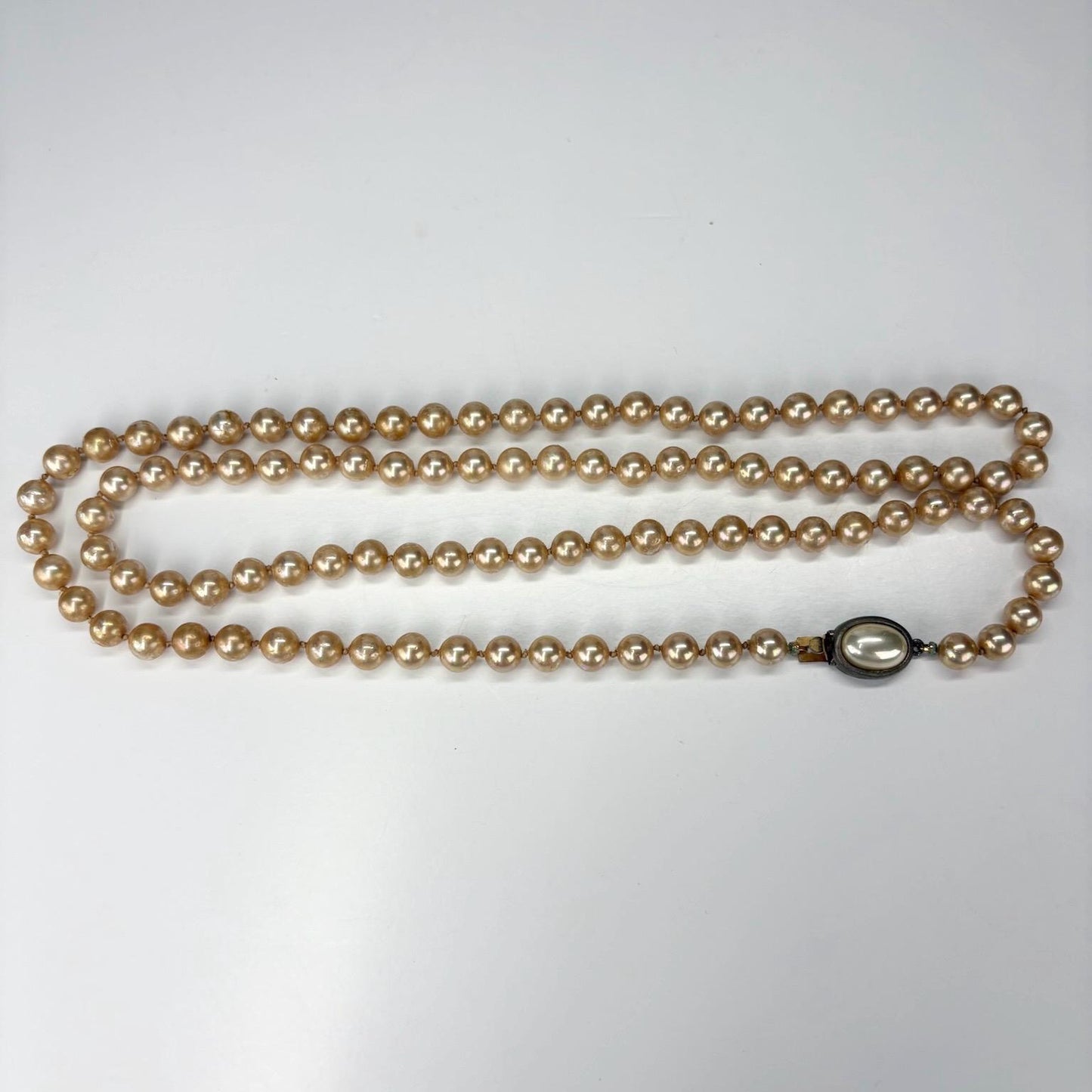 Vintage Necklace with Champagne Faux Pearls Stamped Carolee